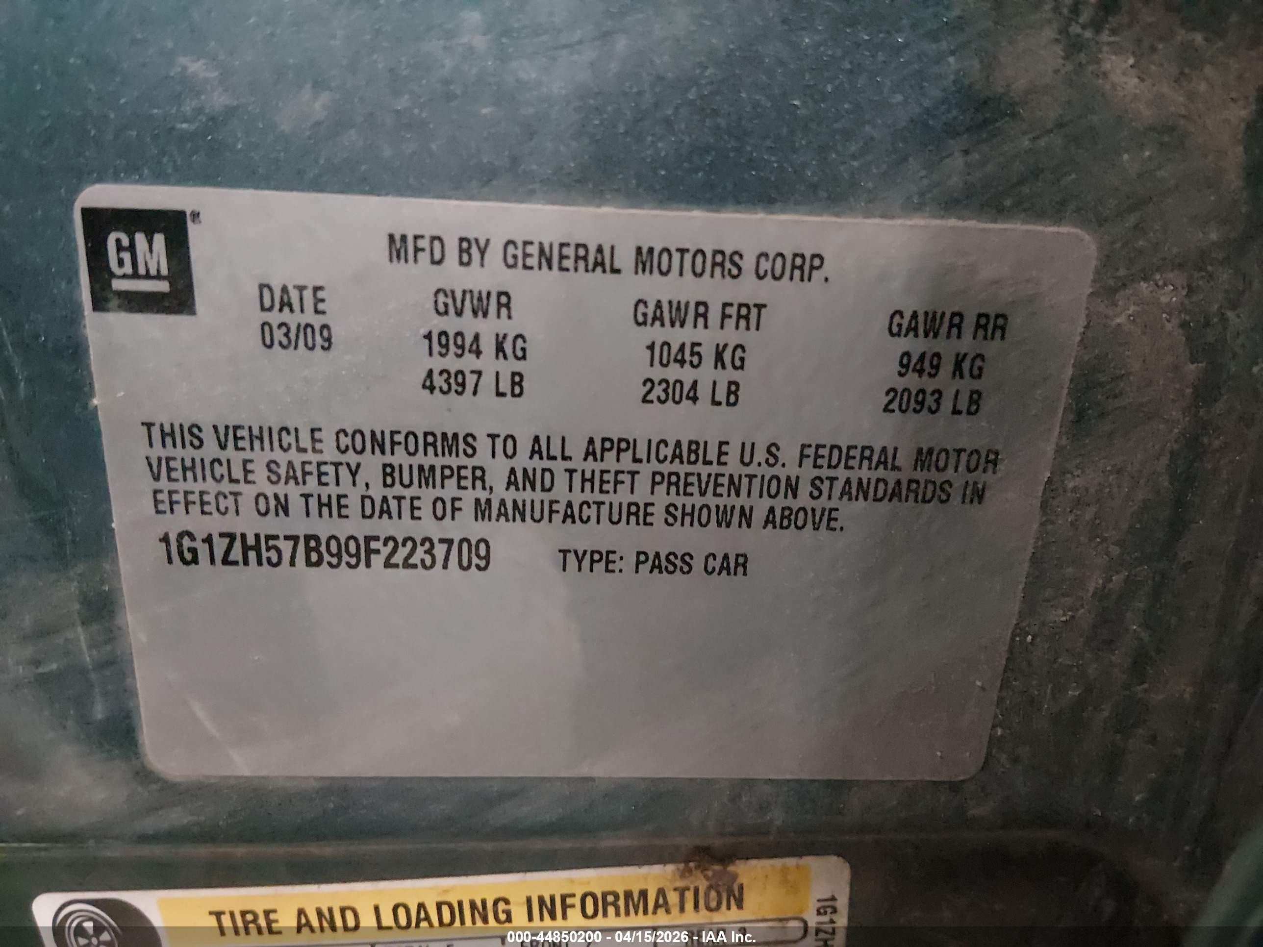 2009 Chevrolet Malibu Lt Бирюзовый vin: 1G1ZH57B99F223709