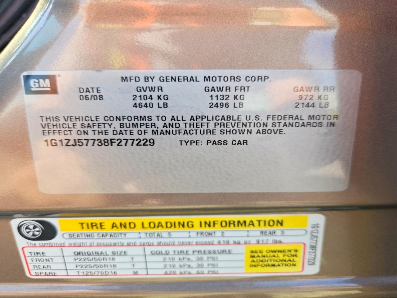 2008 Chevrolet Malibu 2lt Tan vin: 1G1ZJ57738F277229