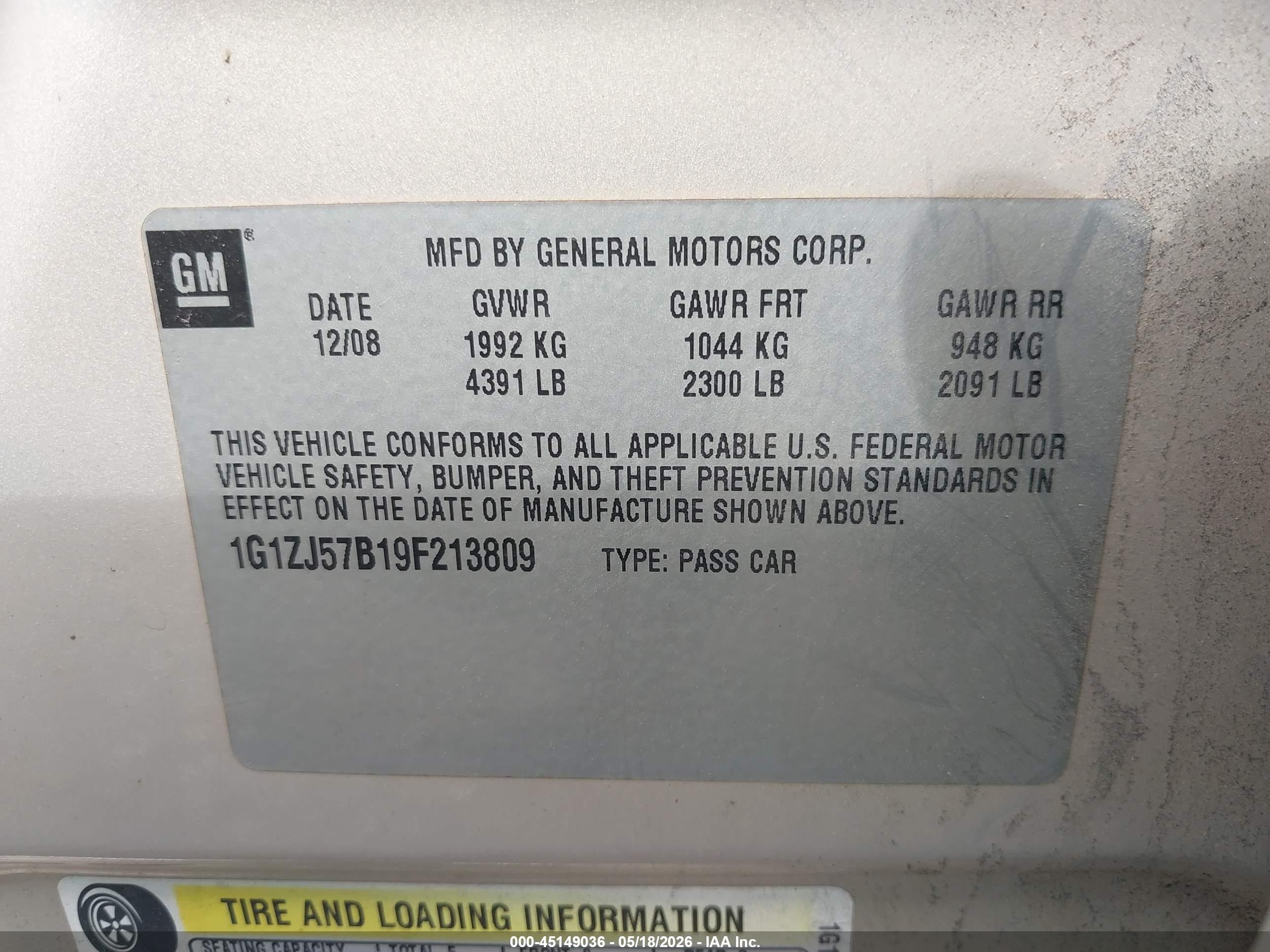 2009 Chevrolet Malibu Lt Gold vin: 1G1ZJ57B19F213809