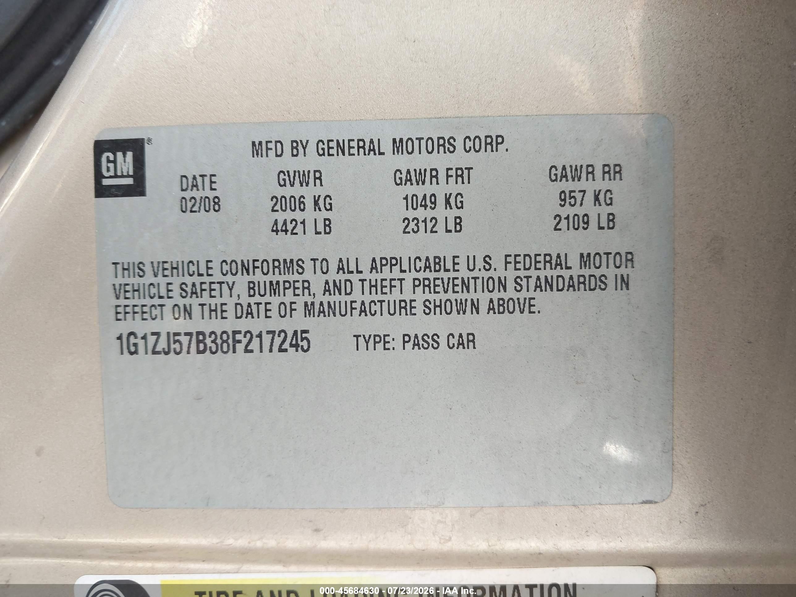 2008 Chevrolet Malibu Lt Желто-коричневый vin: 1G1ZJ57B38F217245