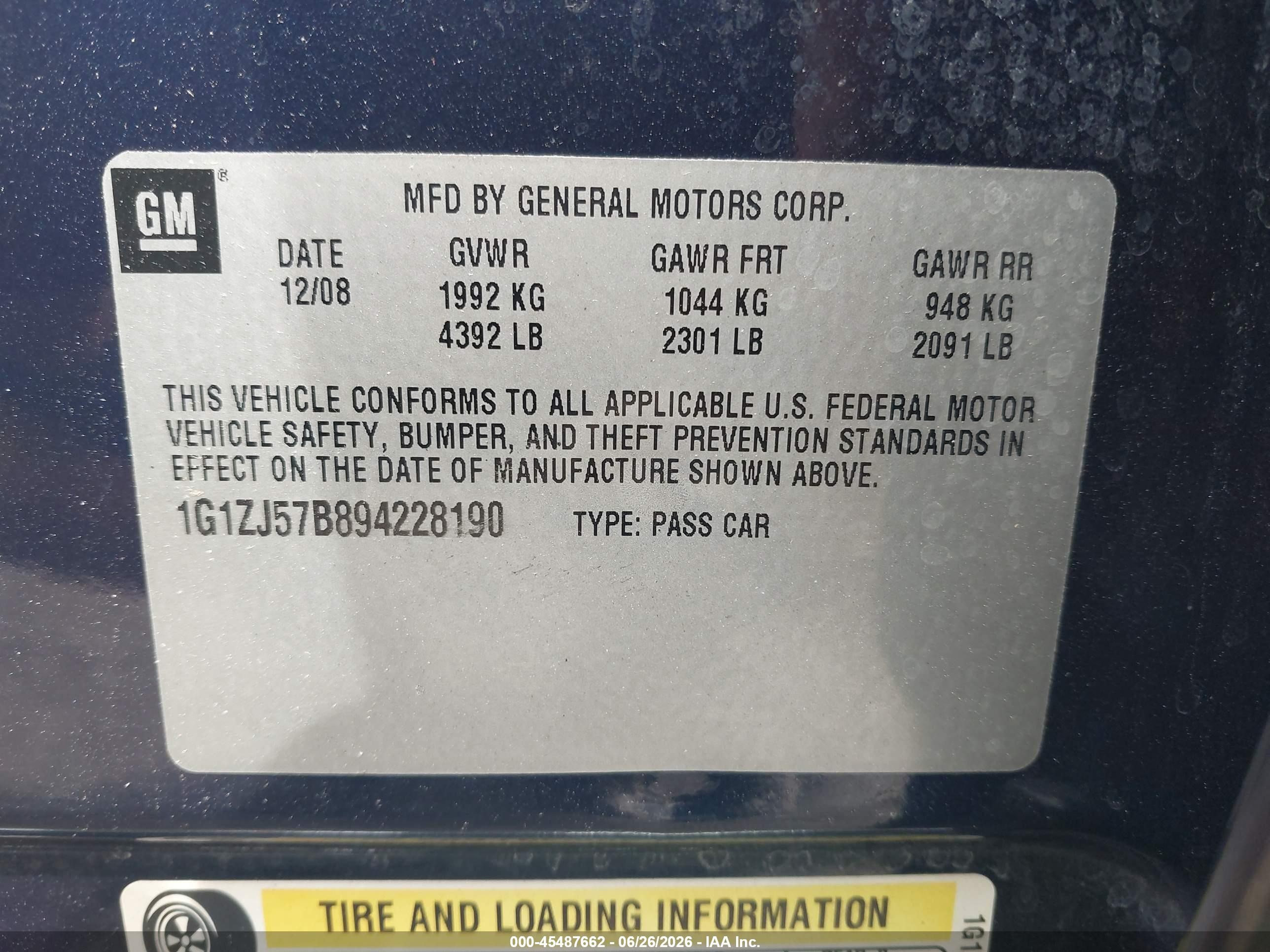 2009 Chevrolet Malibu Lt Blue vin: 1G1ZJ57B894228190