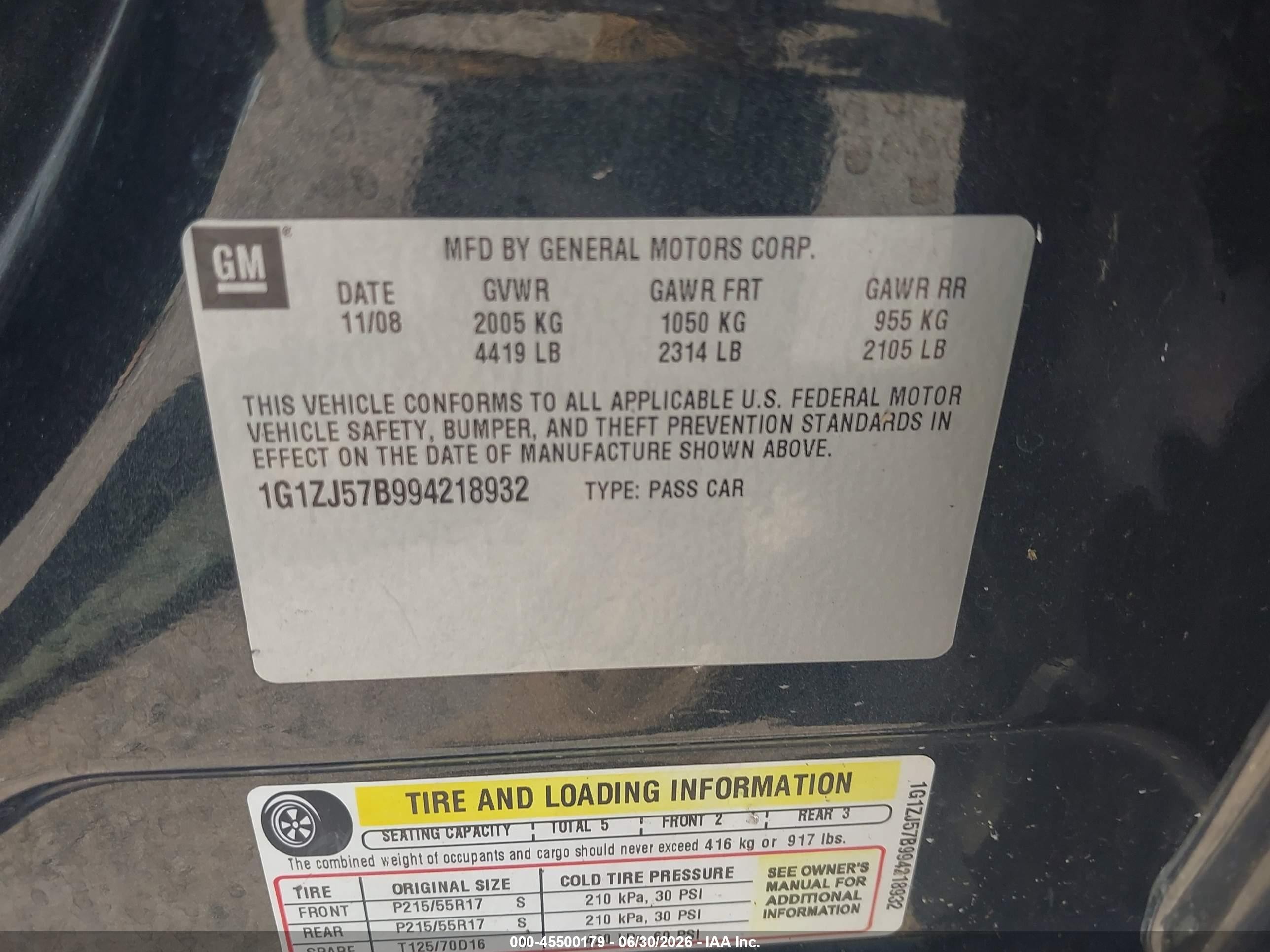 2009 Chevrolet Malibu Lt Black vin: 1G1ZJ57B994218932