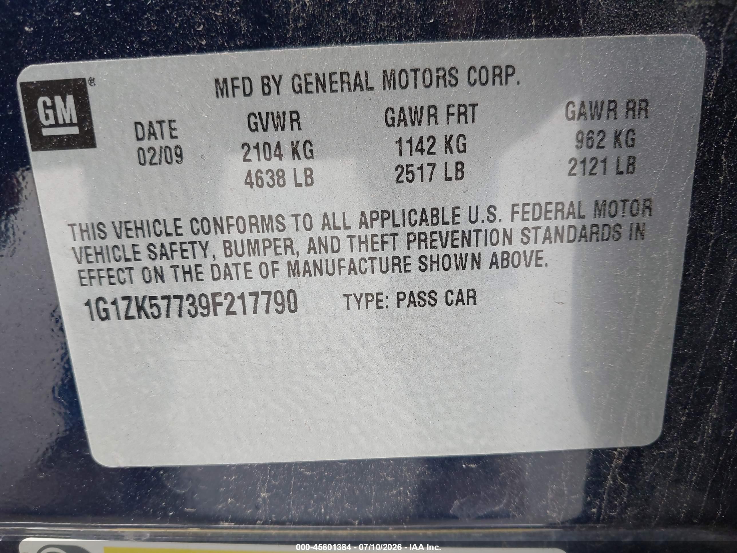 2009 Chevrolet Malibu Ltz Blue vin: 1G1ZK57739F217790