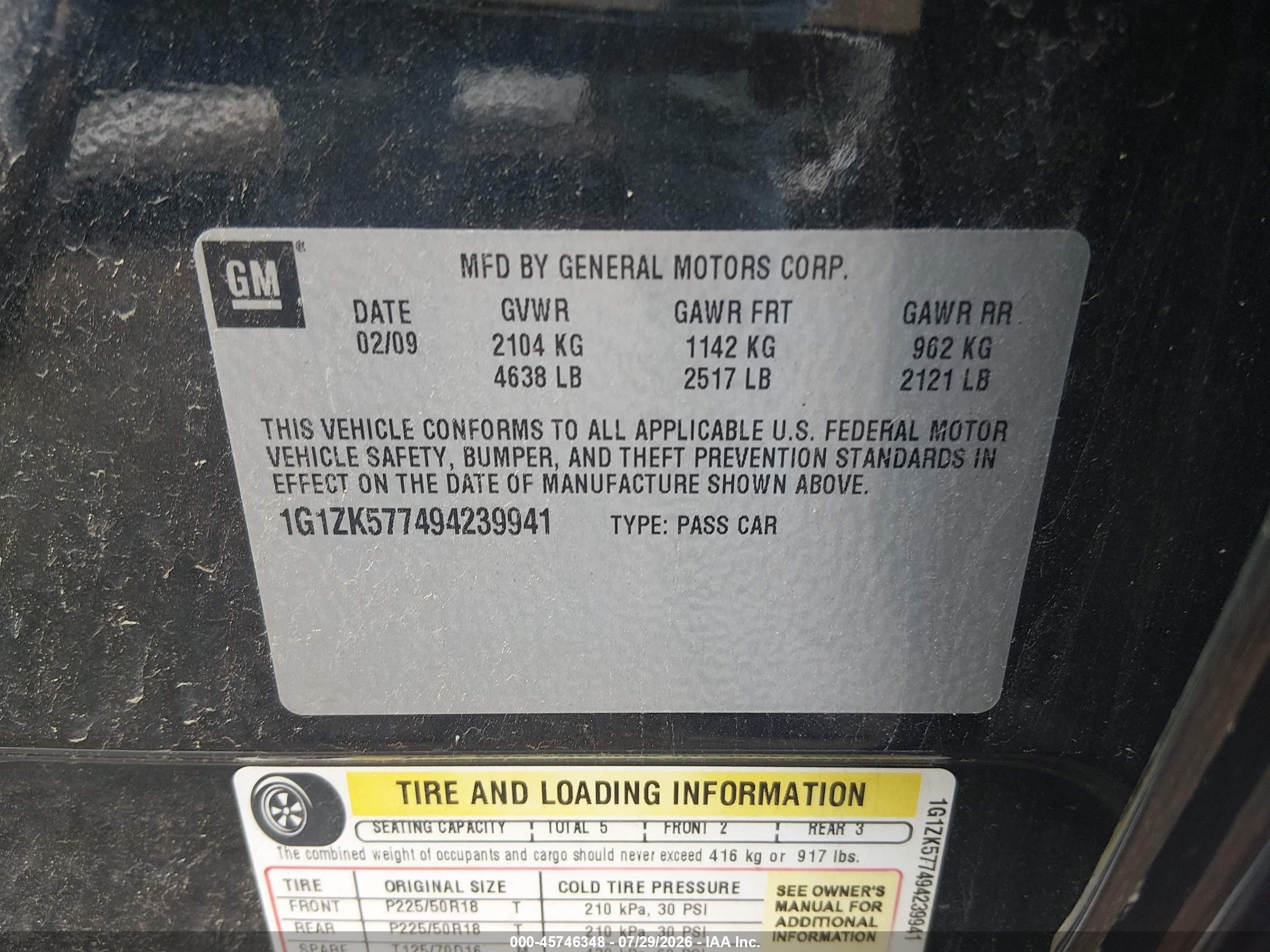 2009 Chevrolet Malibu Ltz Black vin: 1G1ZK577494239941