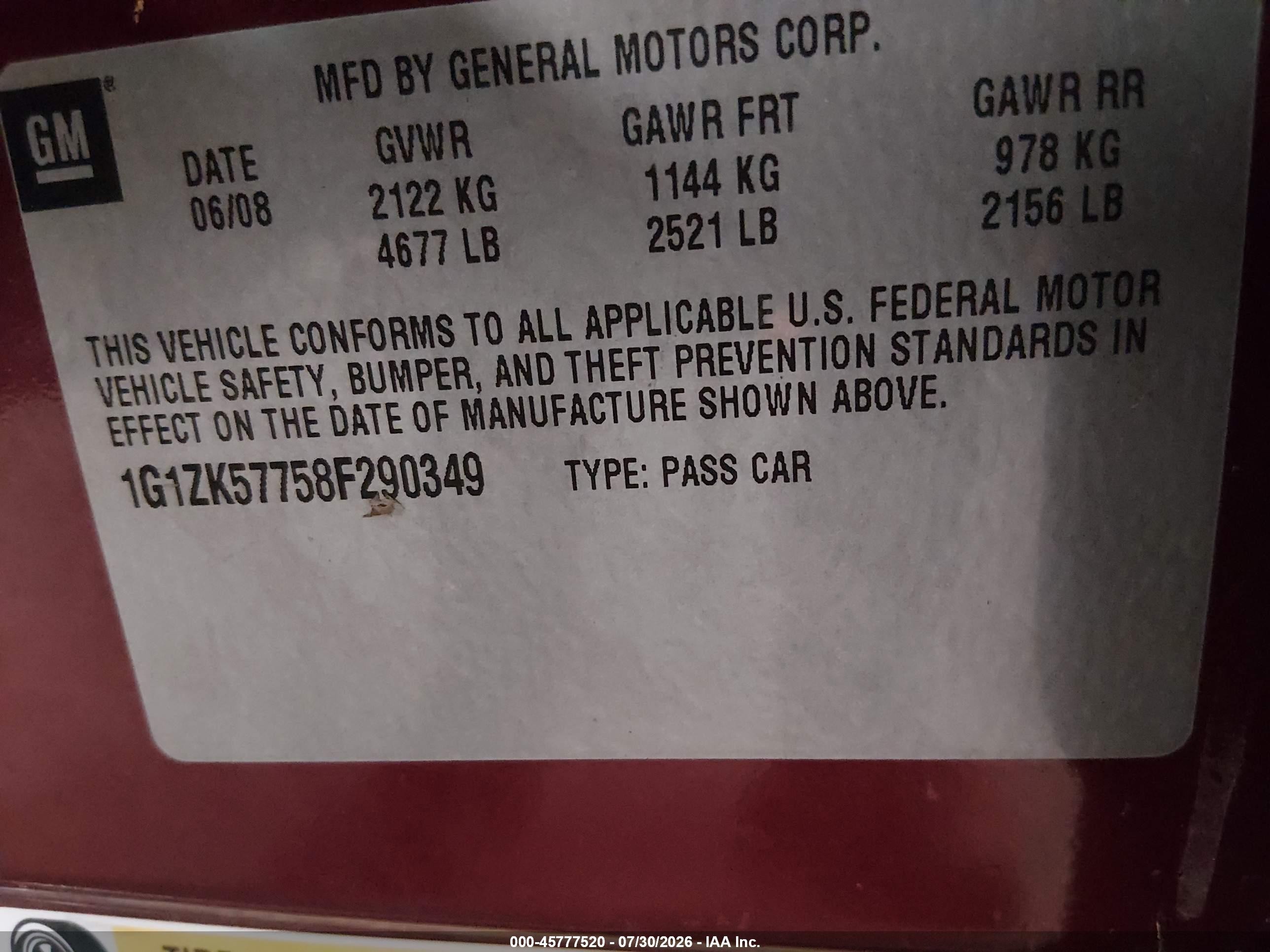 2008 Chevrolet Malibu Ltz Red vin: 1G1ZK57758F290349