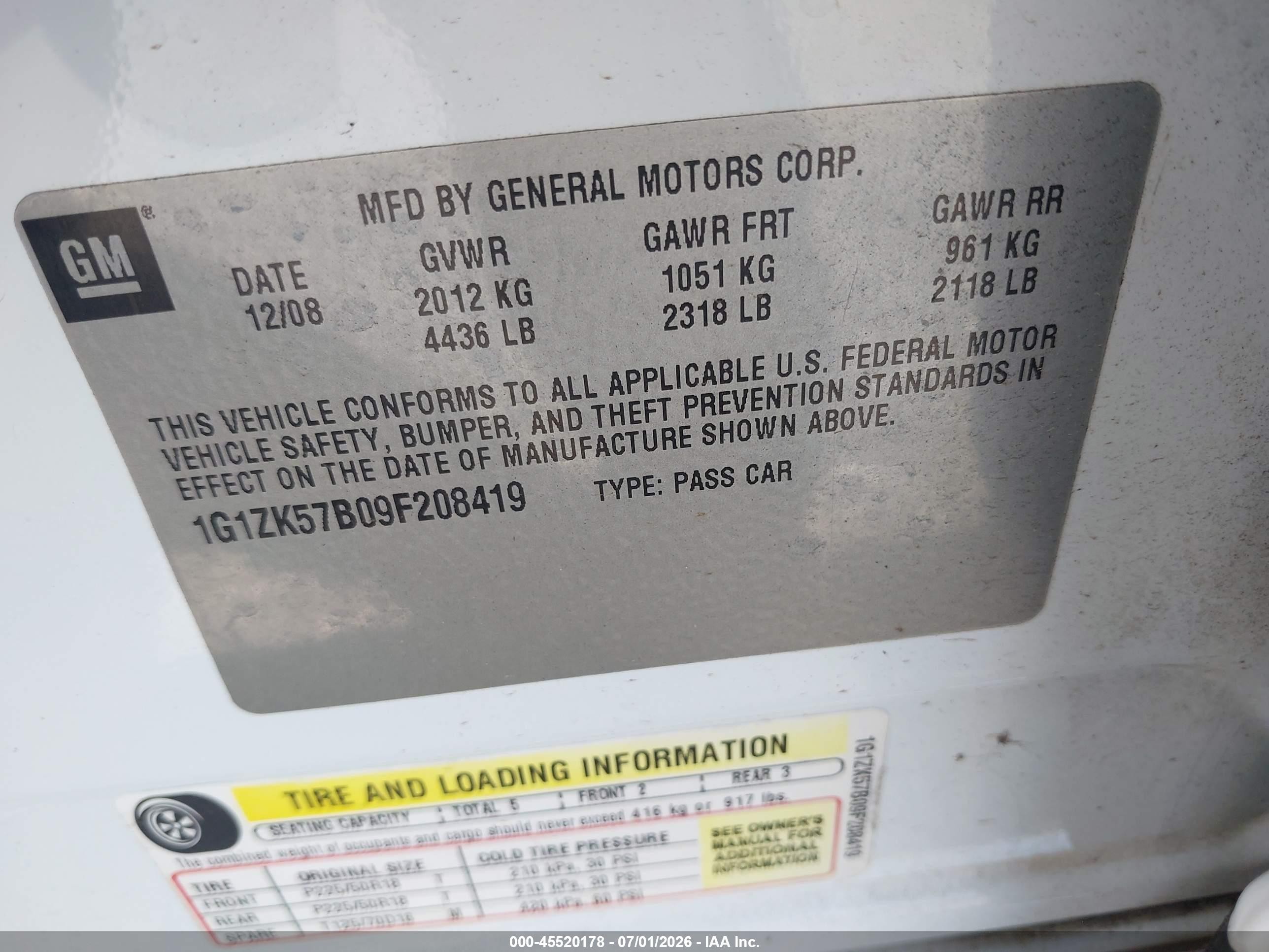 2009 Chevrolet Malibu Ltz White vin: 1G1ZK57B09F208419