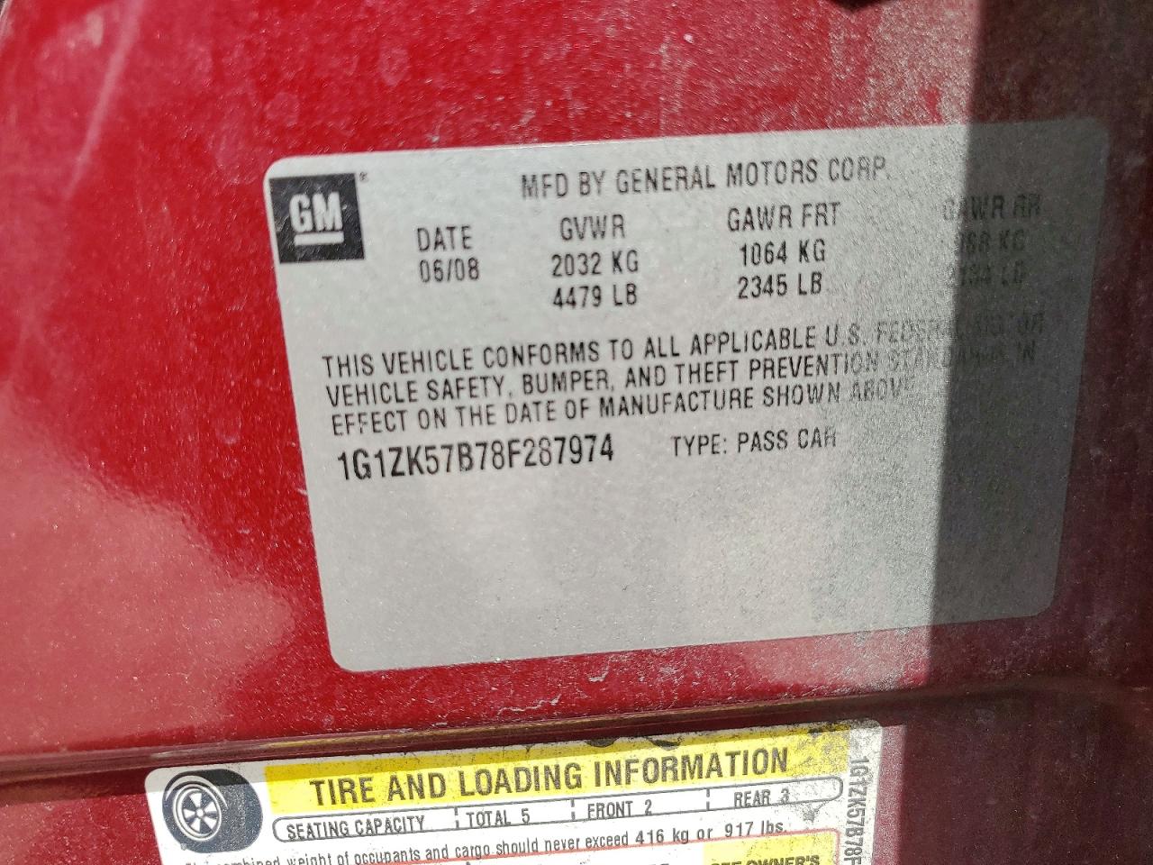 2008 Chevrolet Malibu Ltz Red vin: 1G1ZK57B78F287974