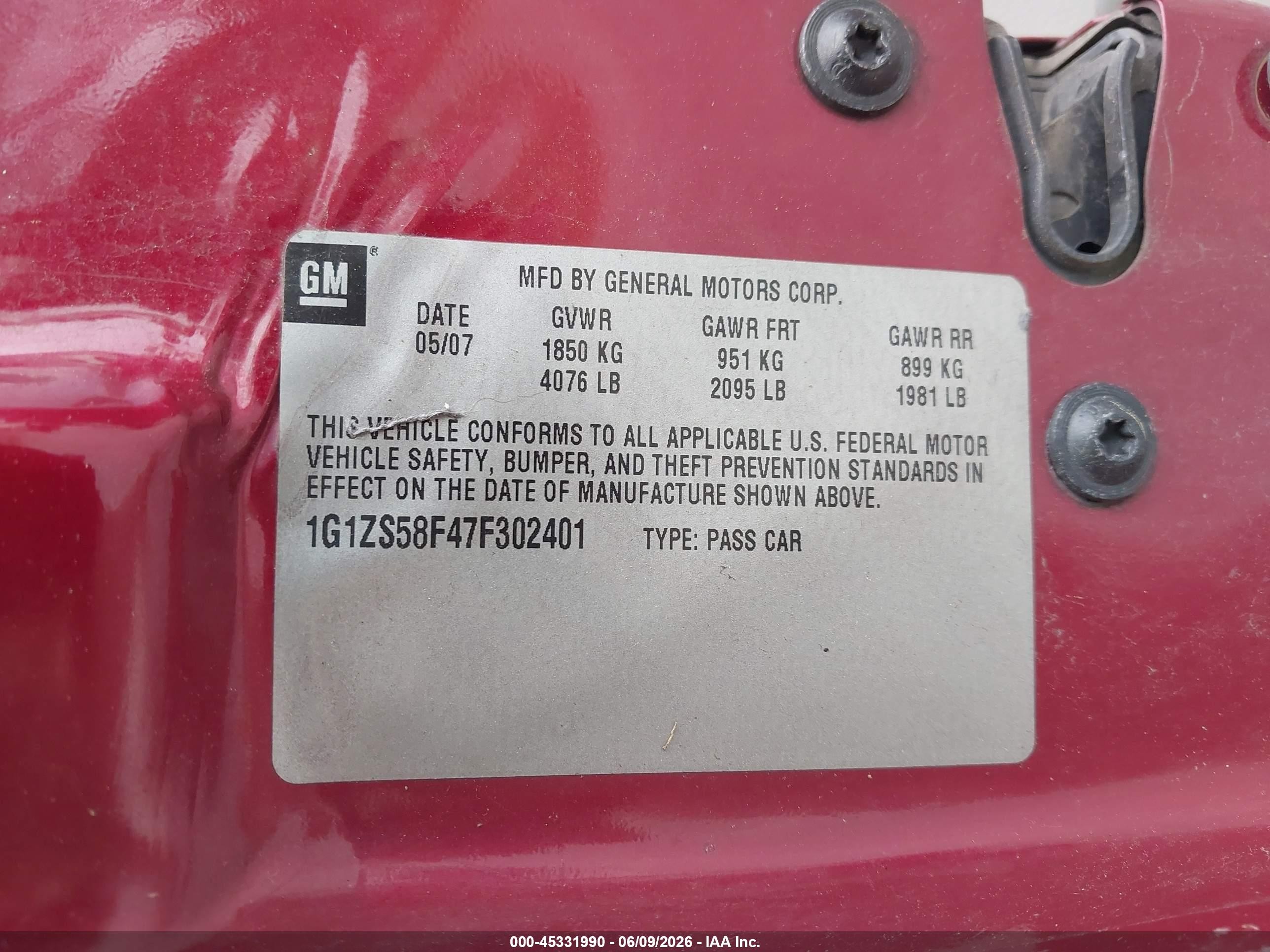 2007 Chevrolet Malibu Ls W/1ls Red vin: 1G1ZS58F47F302401