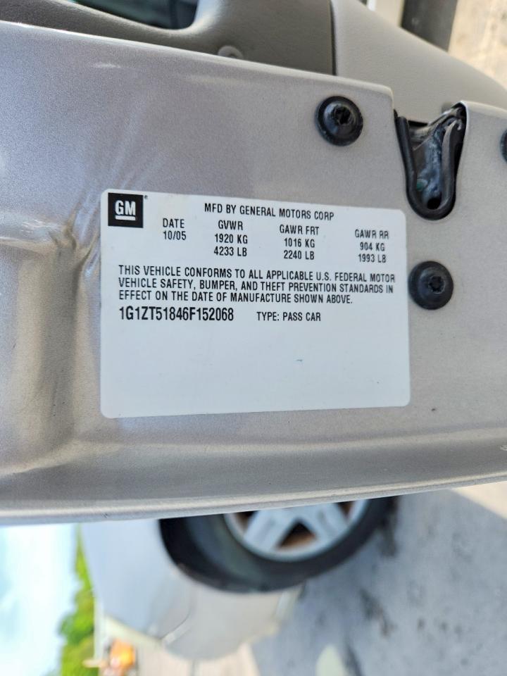 2006 Chevrolet Malibu Lt Silver vin: 1G1ZT51846F152068