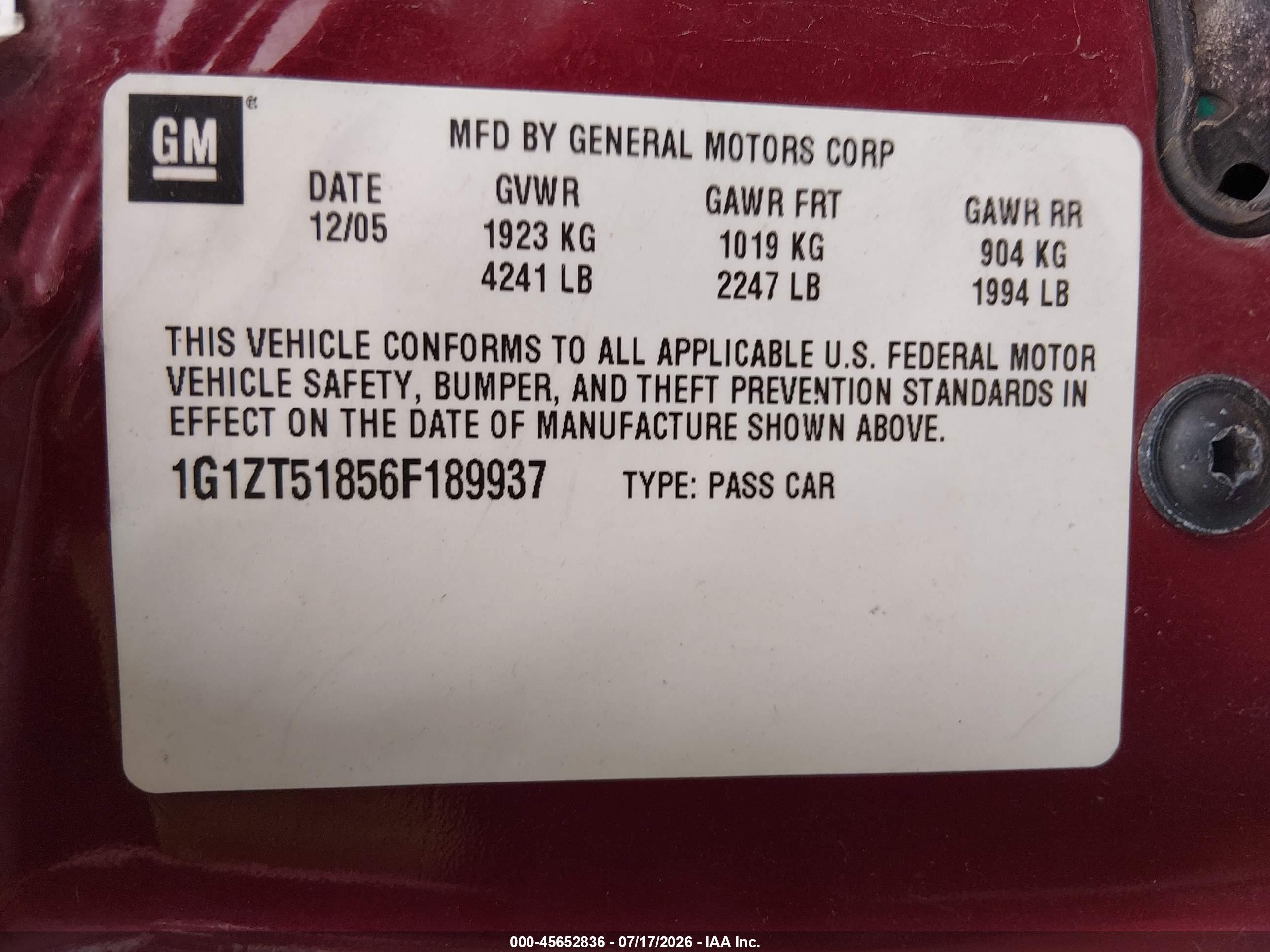 2006 Chevrolet Malibu Lt Red vin: 1G1ZT51856F189937