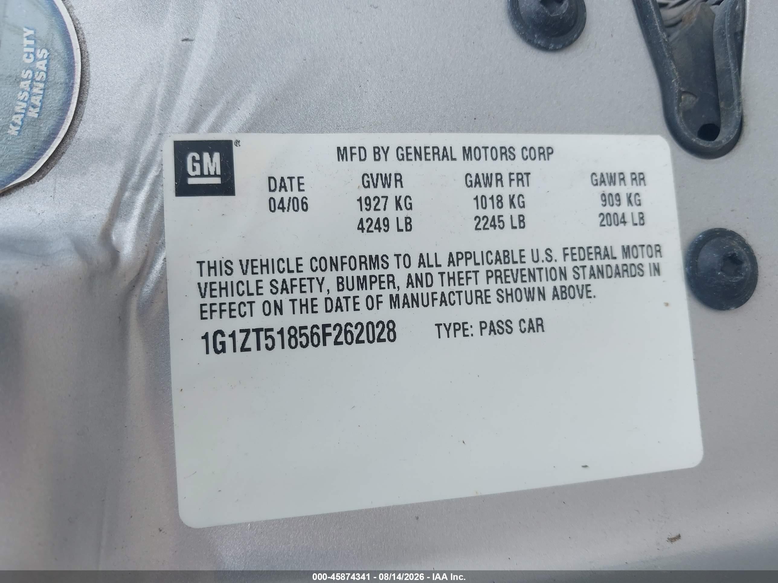 2006 Chevrolet Malibu Lt Серый vin: 1G1ZT51856F262028