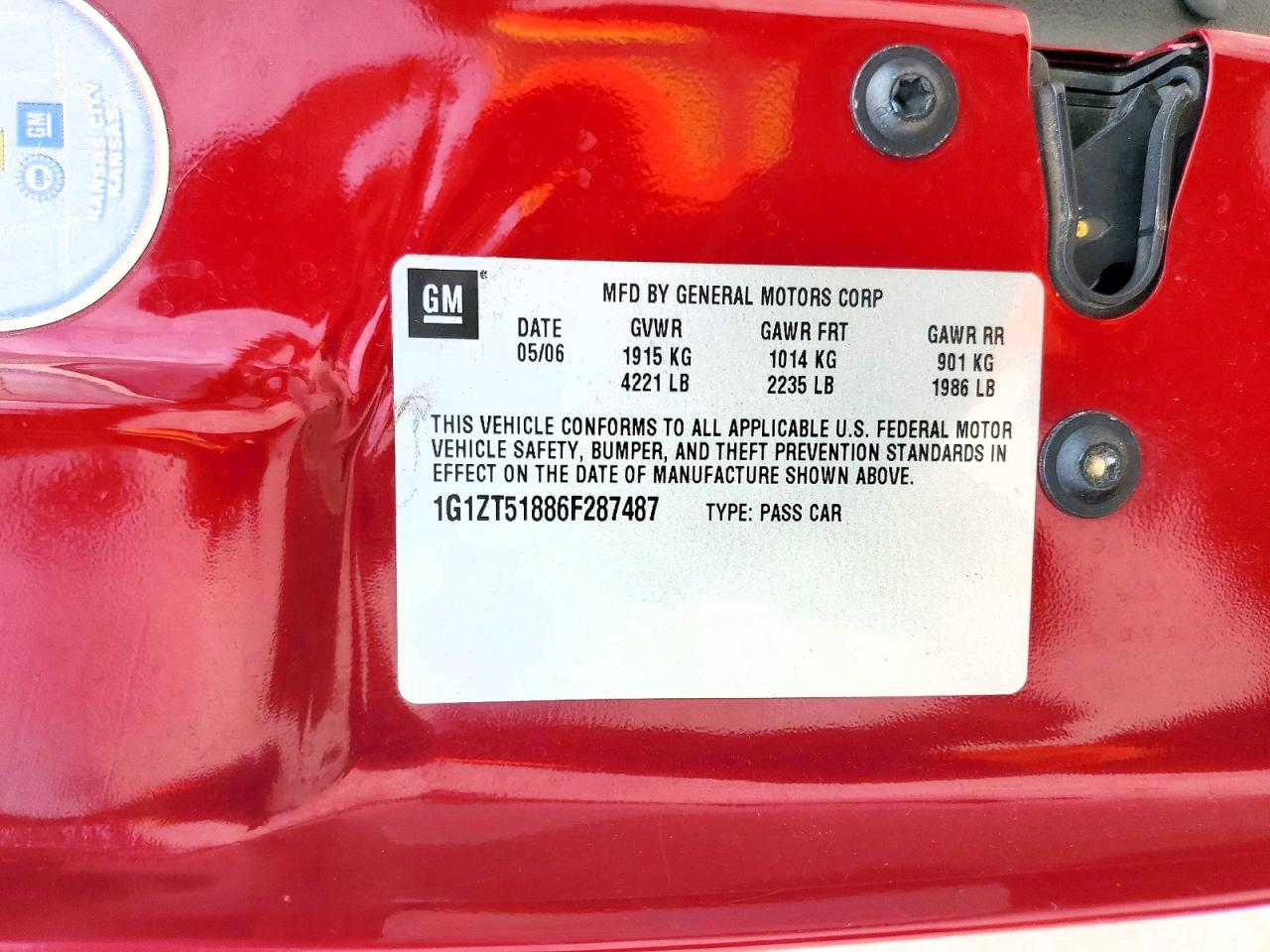 2006 Chevrolet Malibu Lt Burgundy vin: 1G1ZT51886F287487