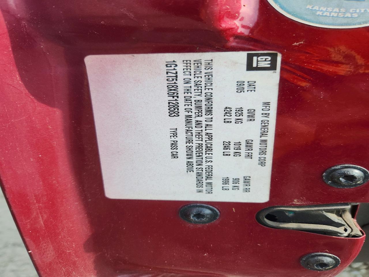 2006 Chevrolet Malibu Lt Burgundy vin: 1G1ZT518X6F128583