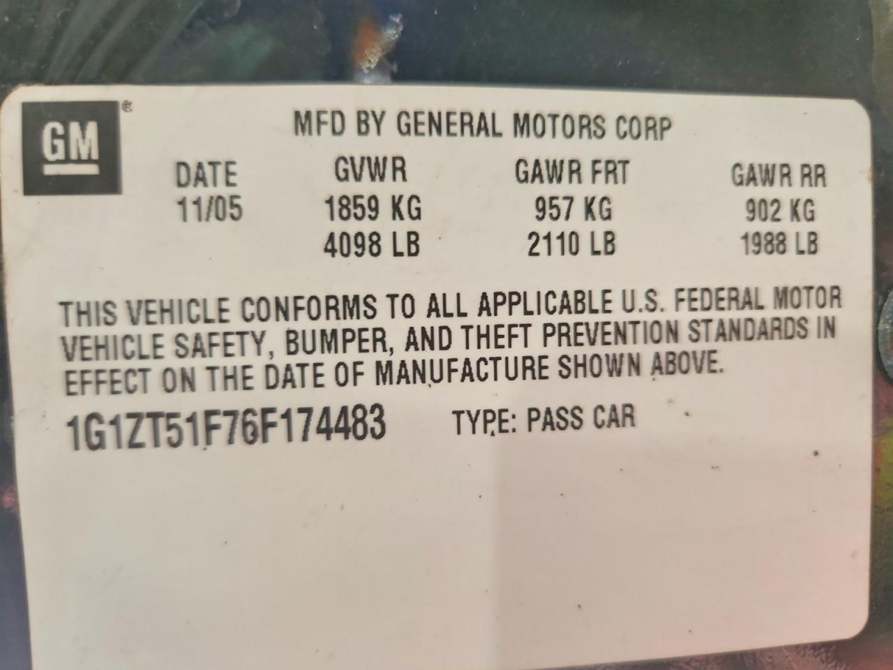 2006 Chevrolet Malibu Lt Black vin: 1G1ZT51F76F174483