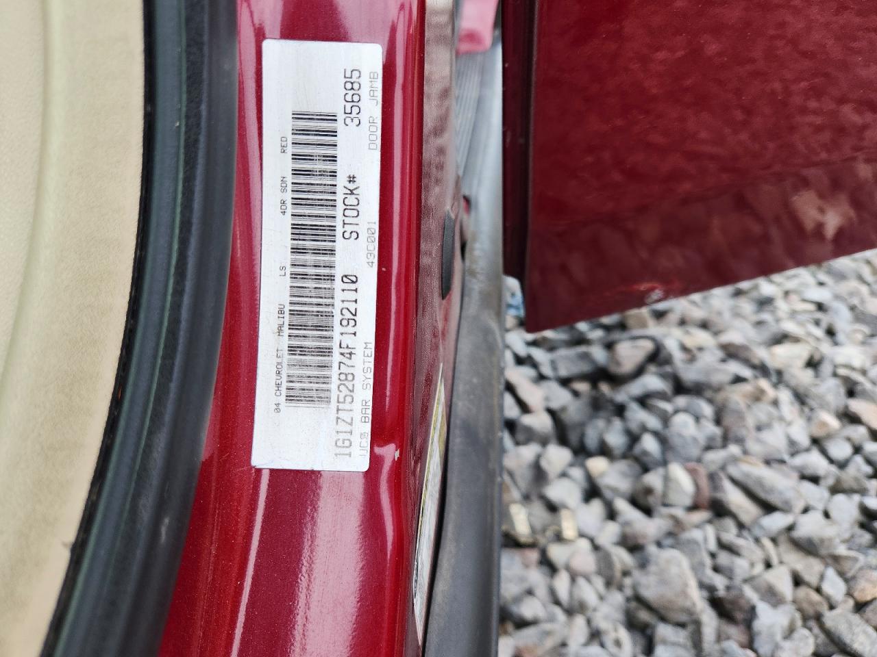2004 Chevrolet Malibu Ls Burgundy vin: 1G1ZT52874F192110