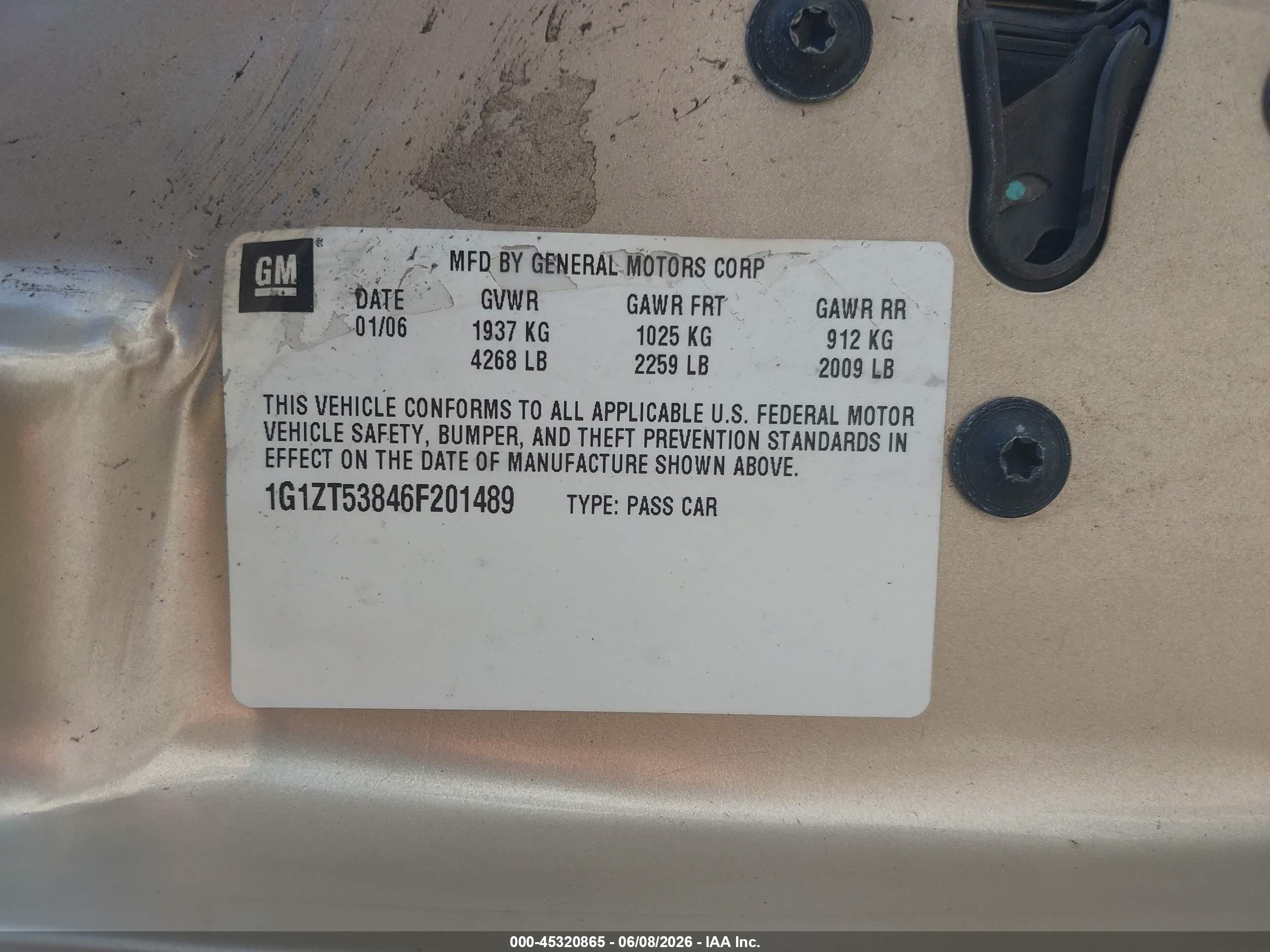 2006 Chevrolet Malibu Lt Золотой vin: 1G1ZT53846F201489