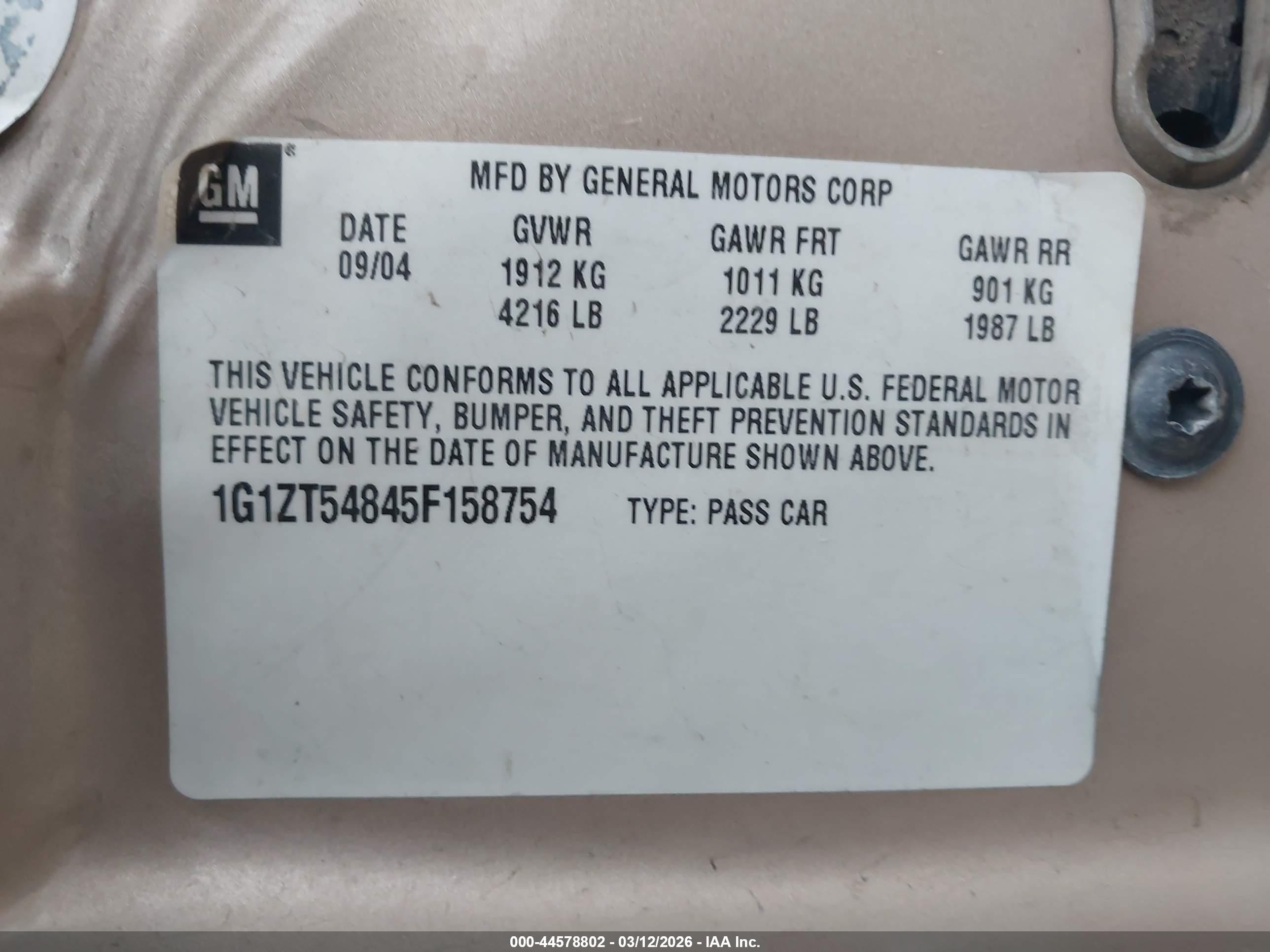 2005 Chevrolet Malibu Ls Gold vin: 1G1ZT54845F158754