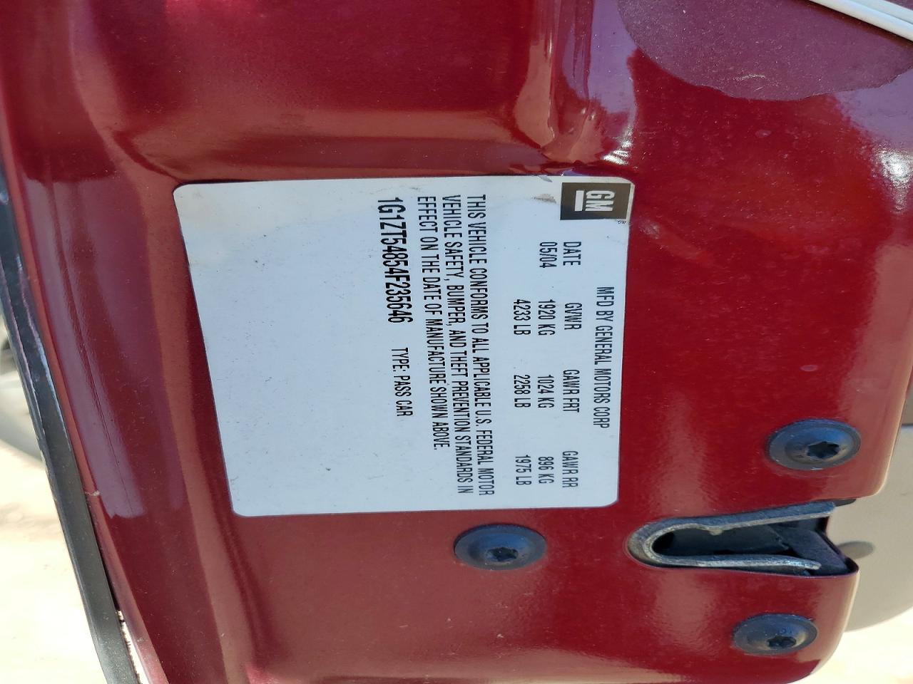 2004 Chevrolet Malibu Ls Burgundy vin: 1G1ZT54854F235646