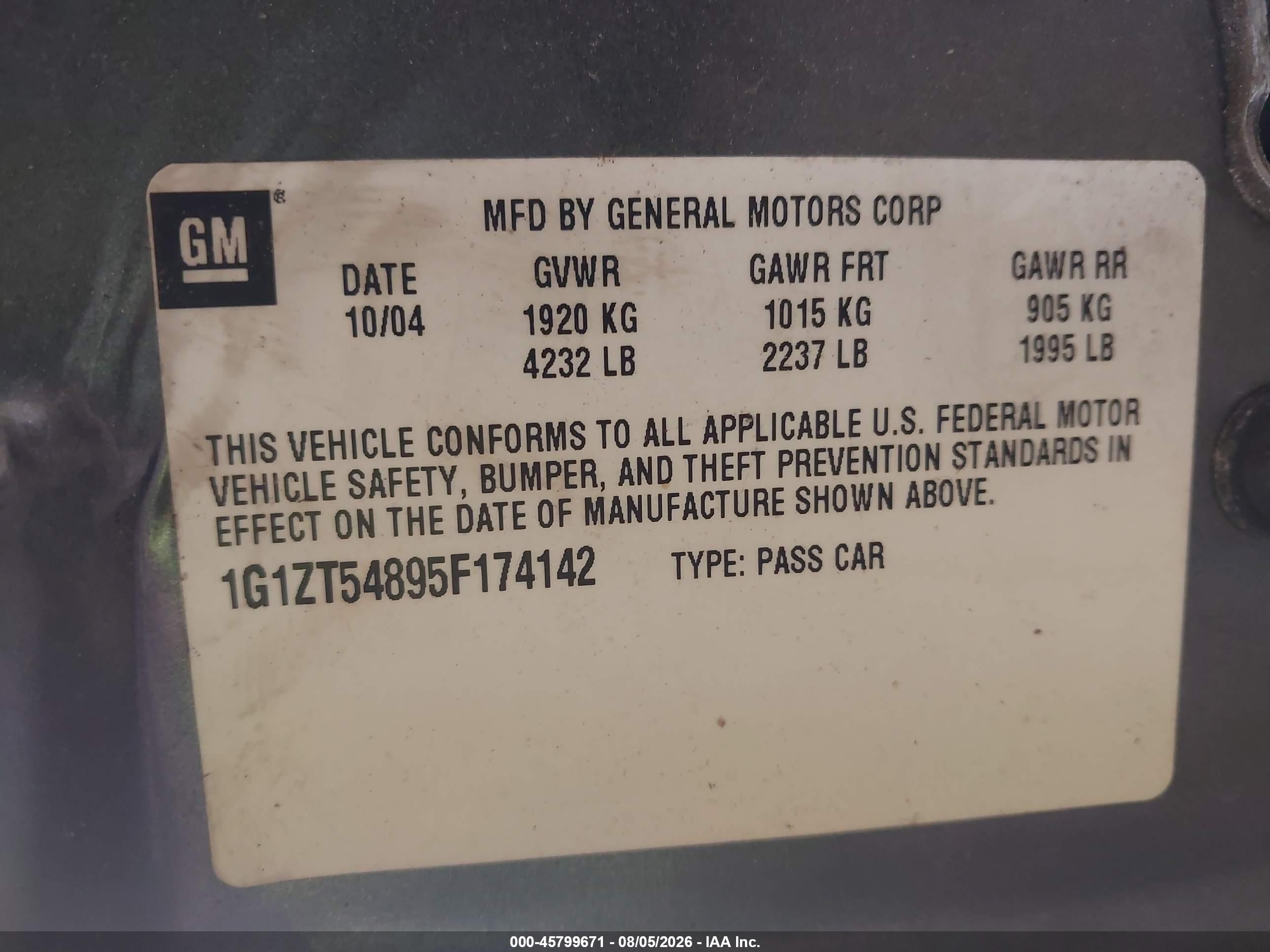 2005 Chevrolet Malibu Ls Gray vin: 1G1ZT54895F174142