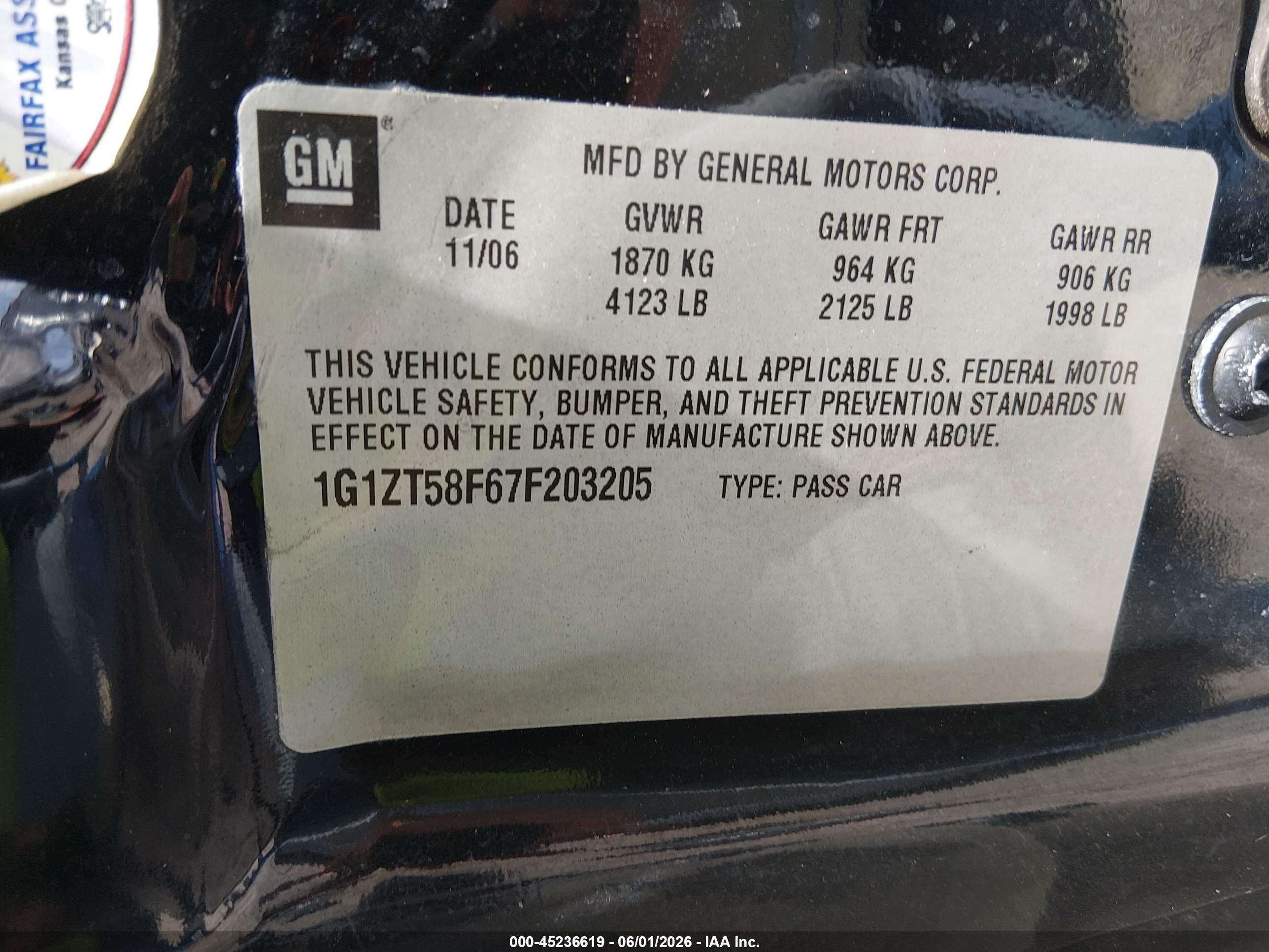 2007 Chevrolet Malibu Lt Black vin: 1G1ZT58F67F203205