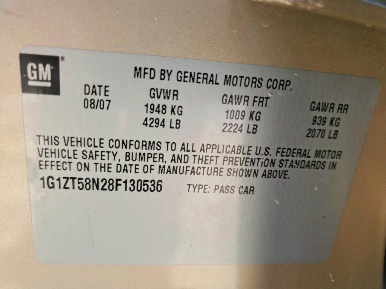 2008 Chevrolet Malibu Lt Beige vin: 1G1ZT58N28F130536