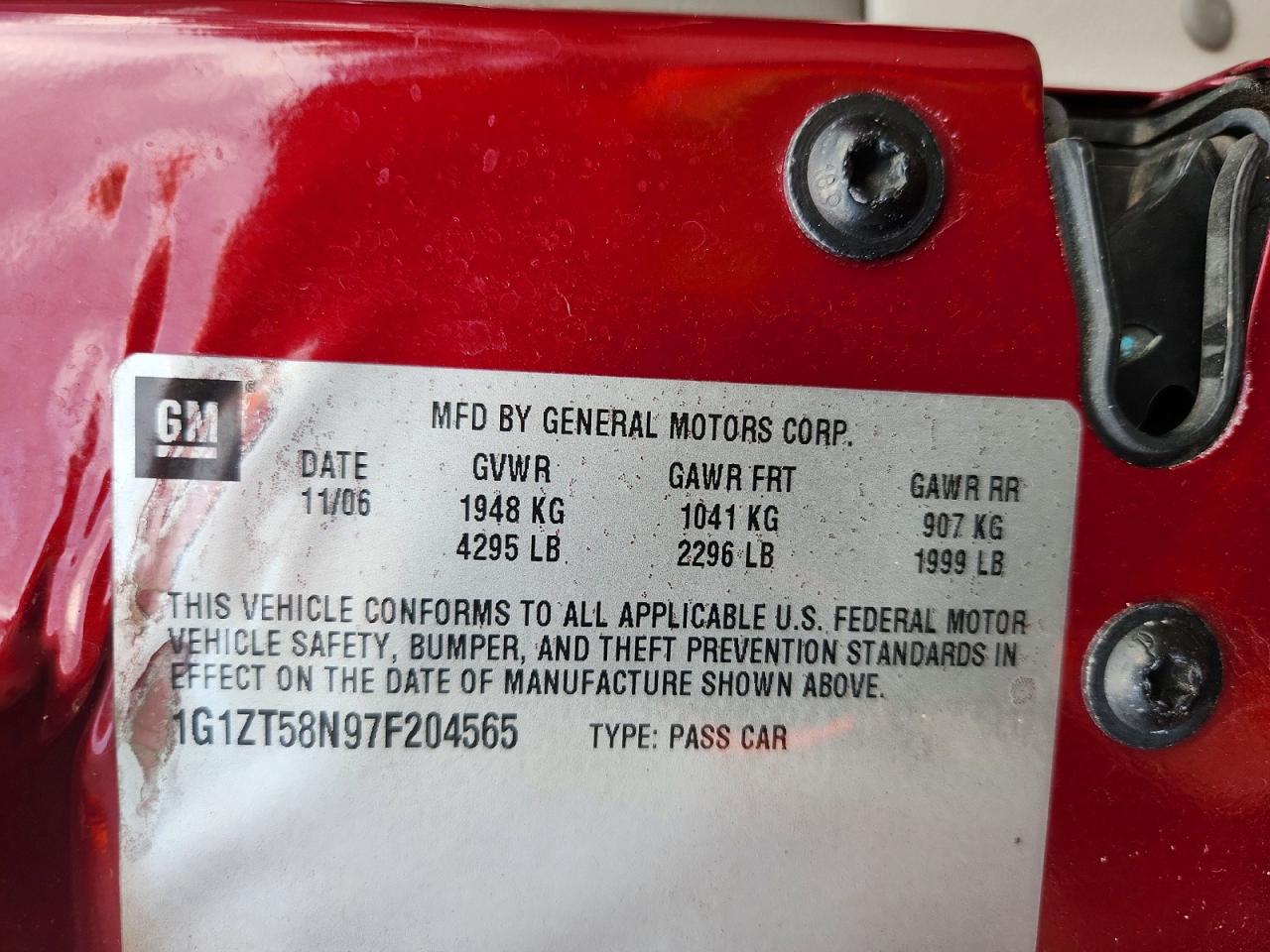 2007 Chevrolet Malibu Lt Бордовый vin: 1G1ZT58N97F204565