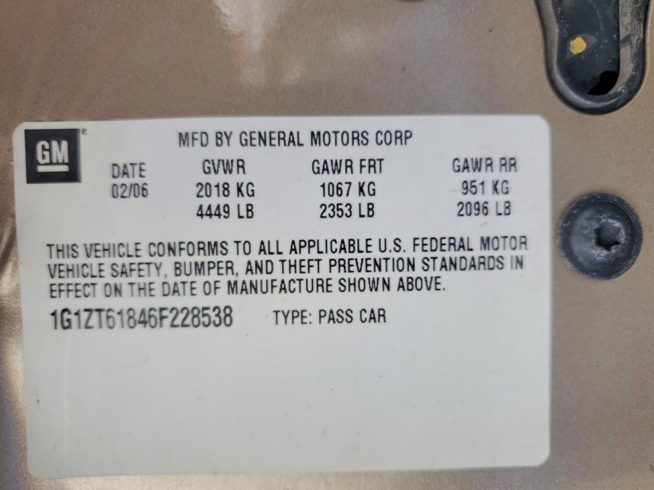2006 Chevrolet Malibu Maxx Lt Gold vin: 1G1ZT61846F228538