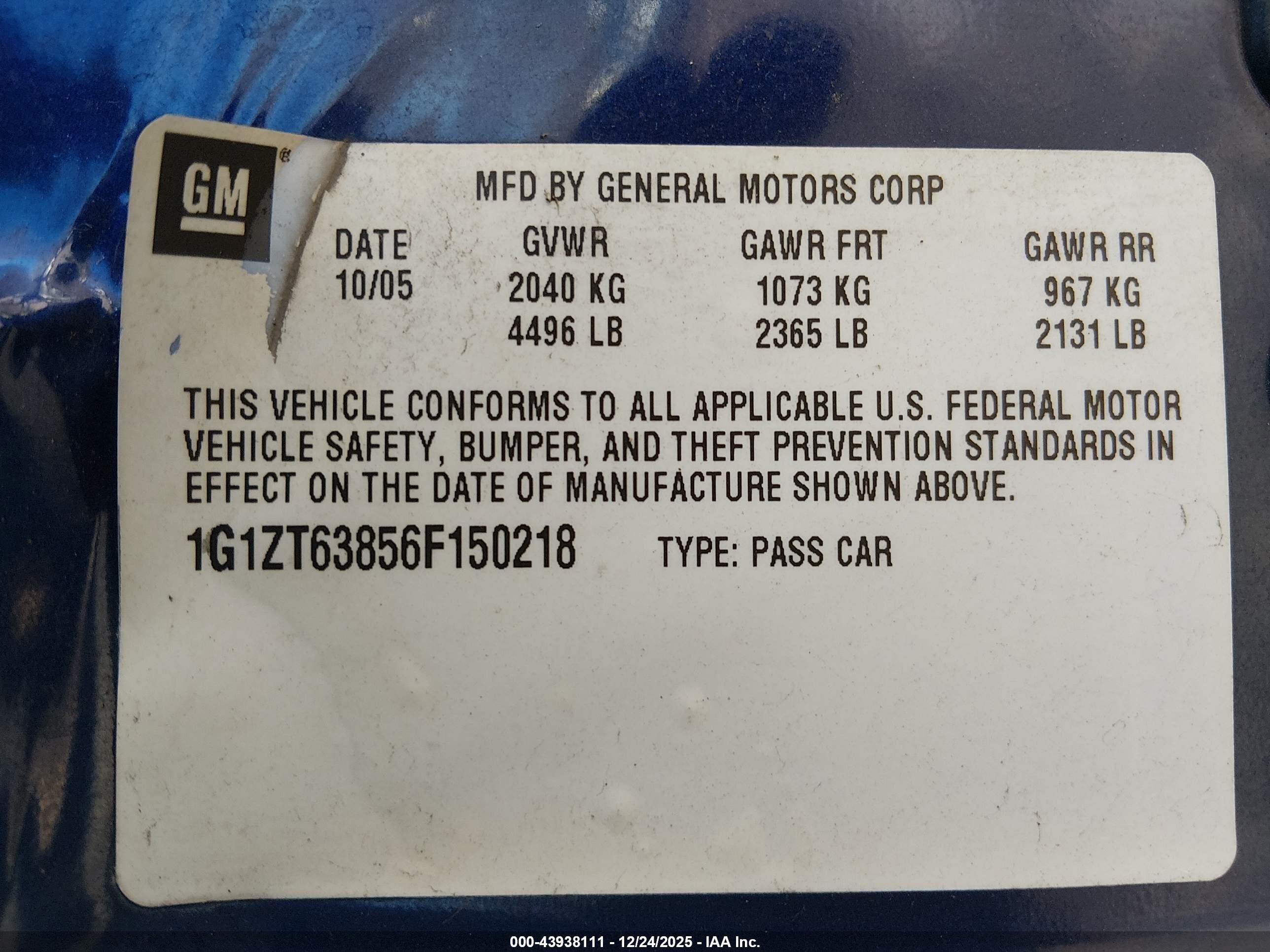2006 Chevrolet Malibu Maxx Lt Blue vin: 1G1ZT63856F150218