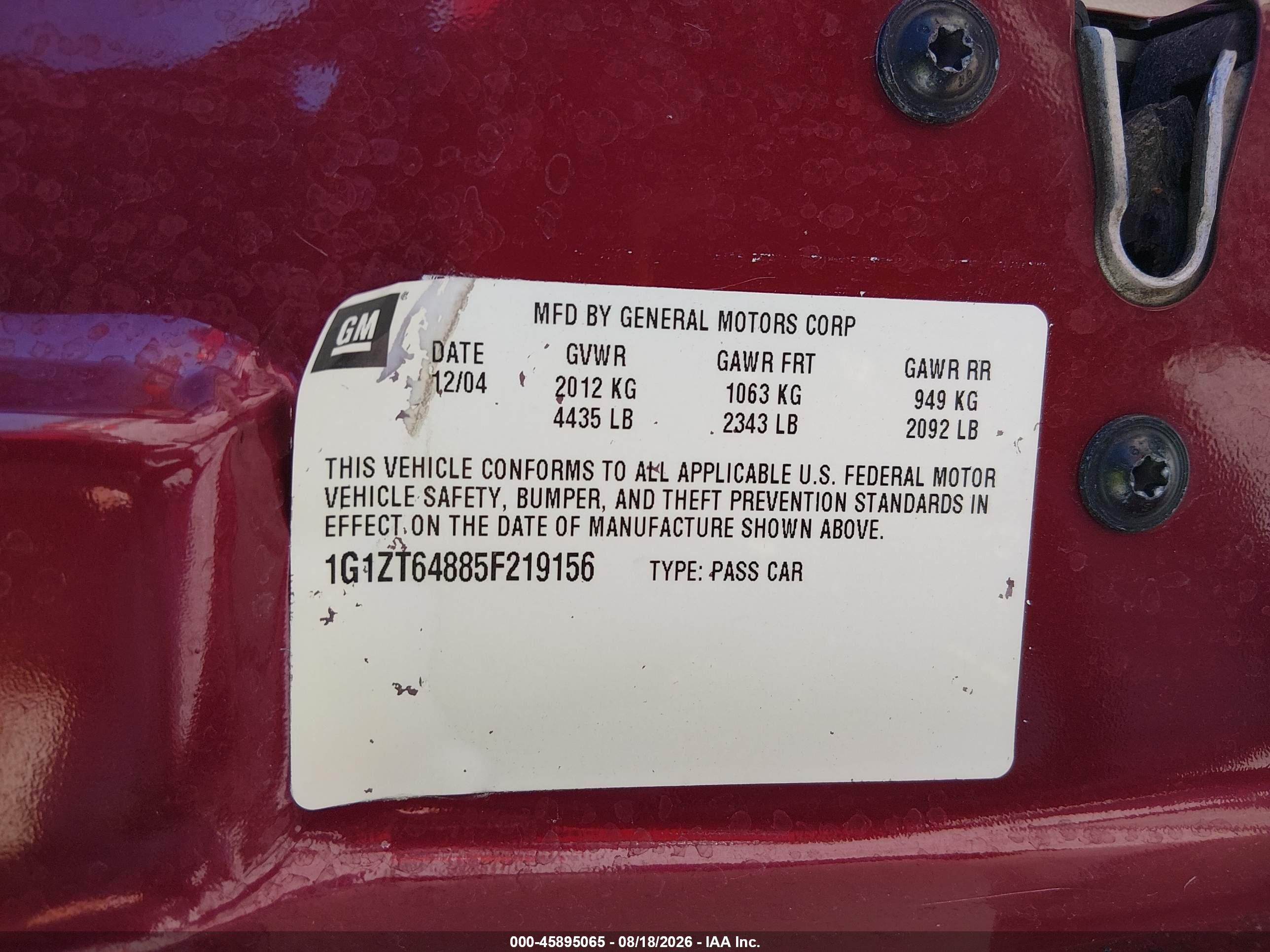 2005 Chevrolet Malibu Maxx Ls Maroon vin: 1G1ZT64885F219156
