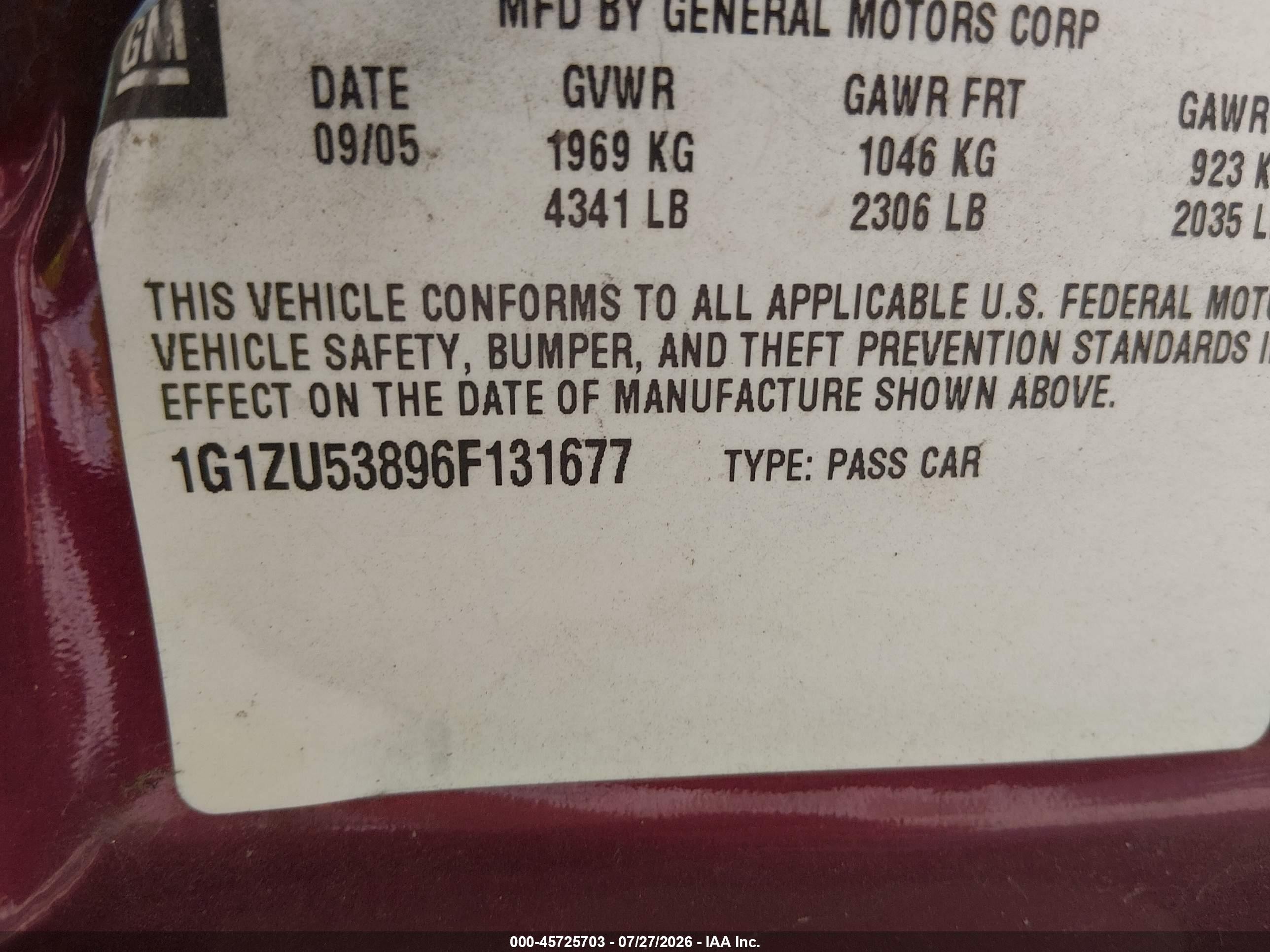 2006 Chevrolet Malibu Ltz Maroon vin: 1G1ZU53896F131677