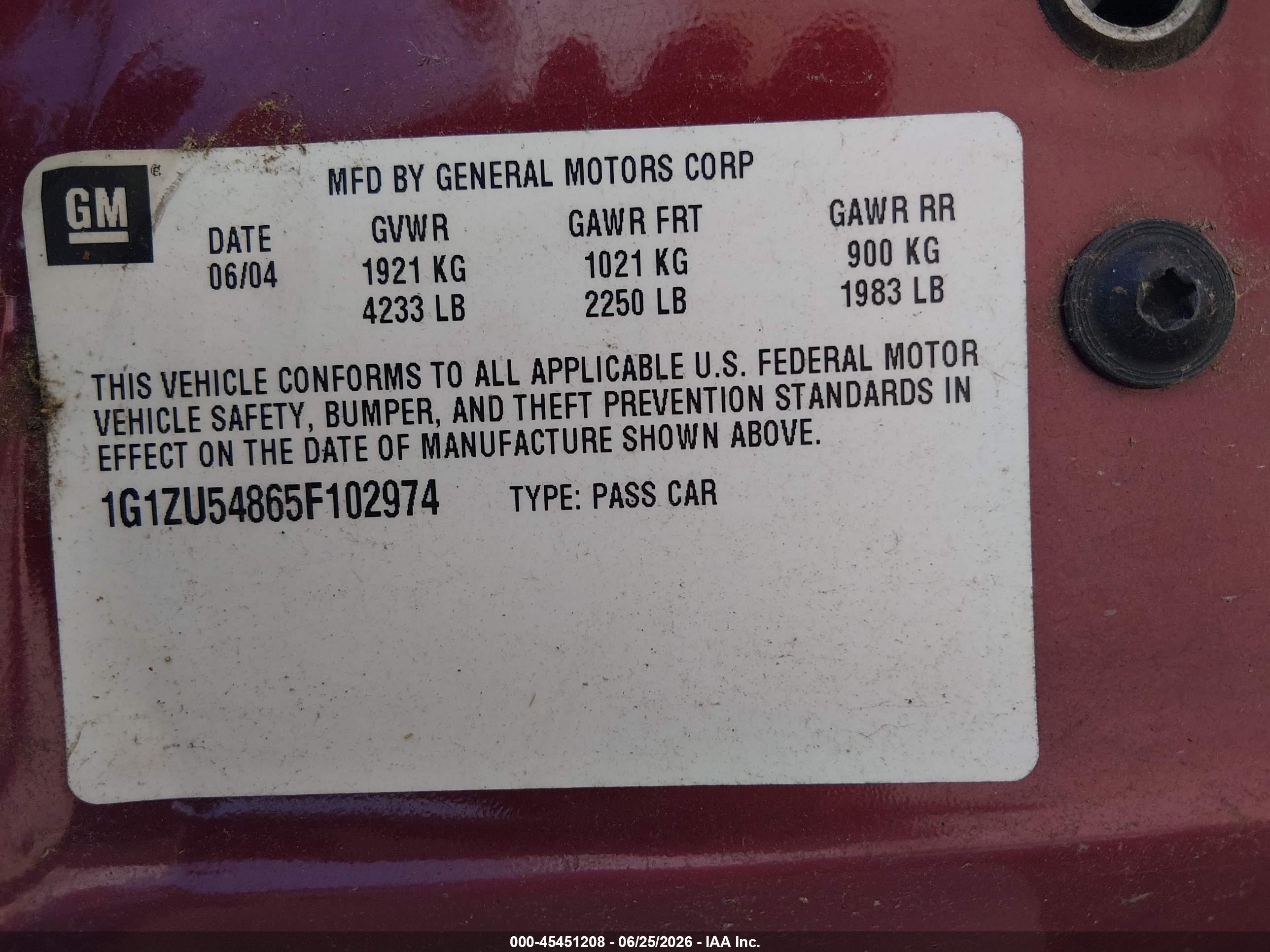 2005 Chevrolet Malibu Lt Red vin: 1G1ZU54865F102974