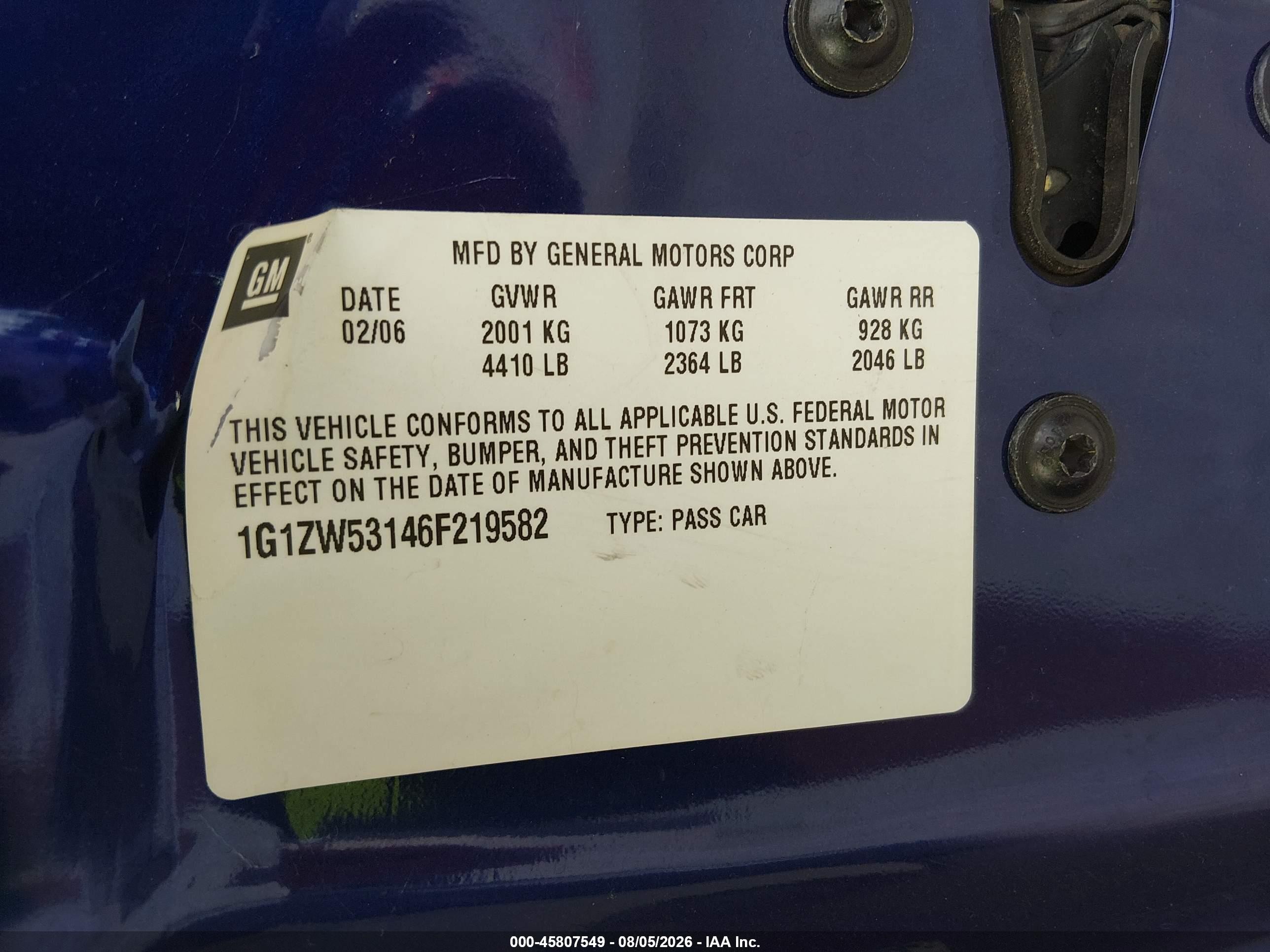 2006 Chevrolet Malibu Ss Blue vin: 1G1ZW53146F219582