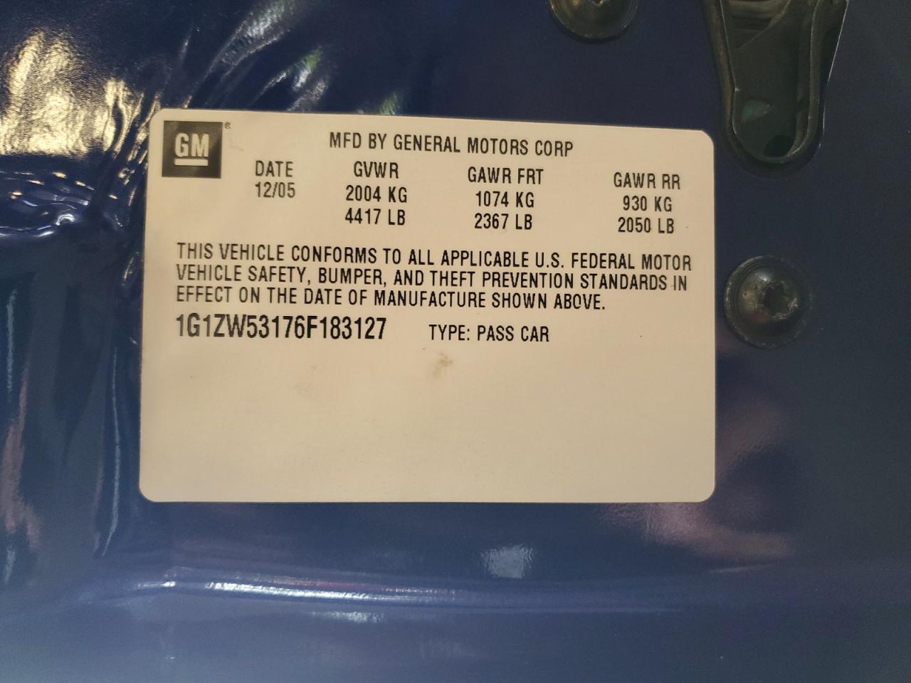 2006 Chevrolet Malibu Ss Blue vin: 1G1ZW53176F183127