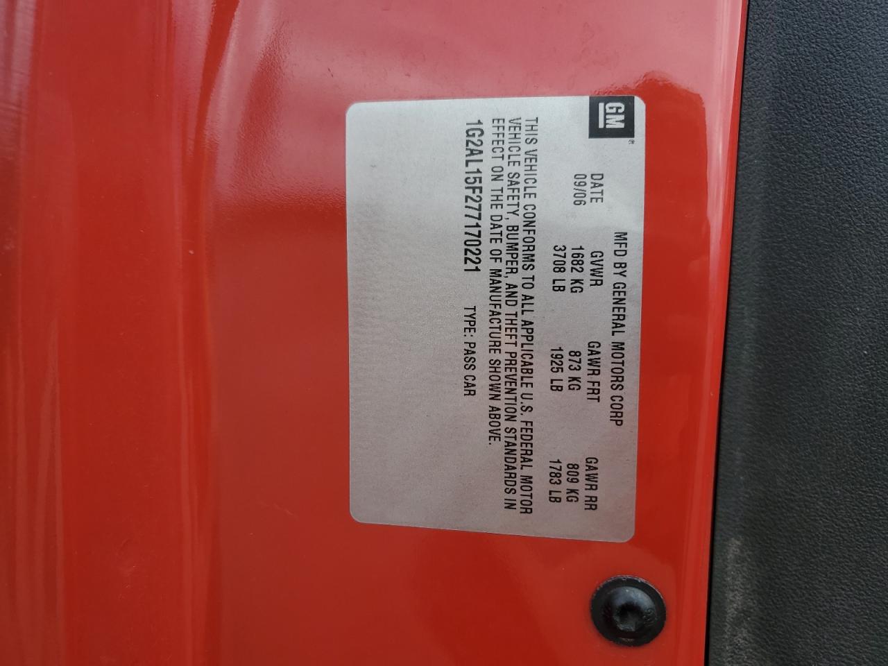 2007 Pontiac G5 Red vin: 1G2AL15F277170221