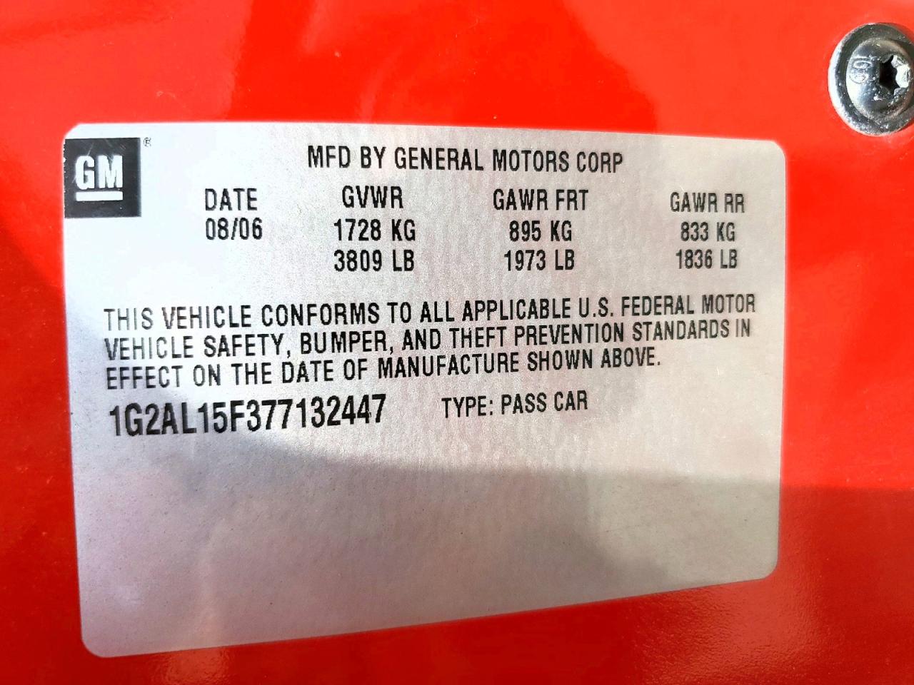 2007 Pontiac G5 Red vin: 1G2AL15F377132447