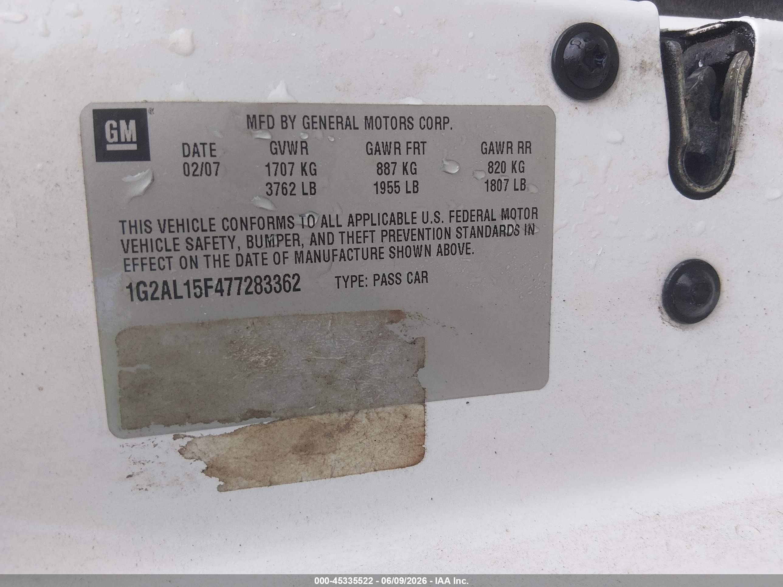 2007 Pontiac G5   White vin: 1G2AL15F477283362
