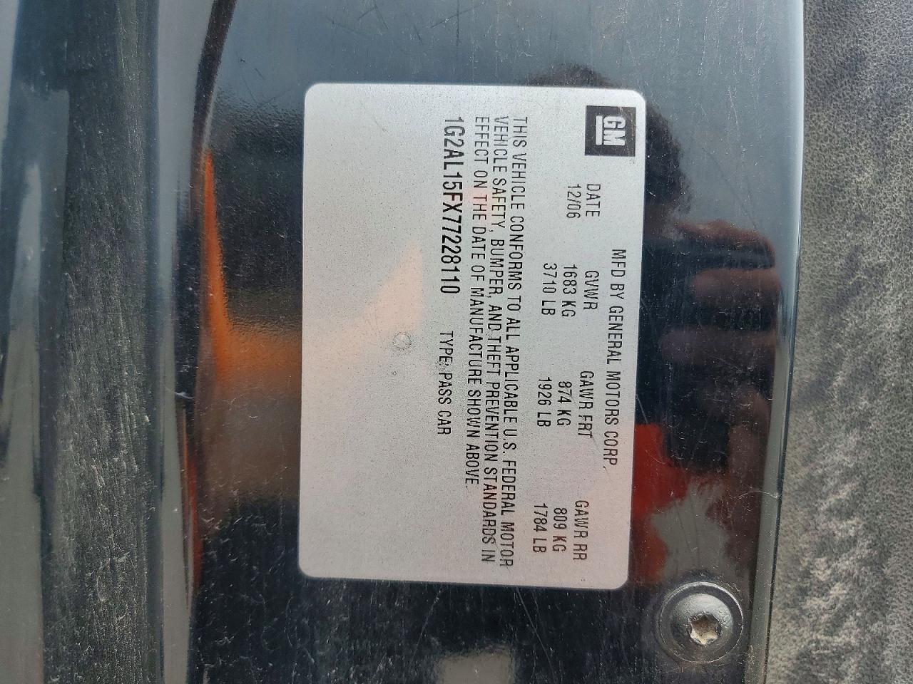 2007 Pontiac G5 Black vin: 1G2AL15FX77228110
