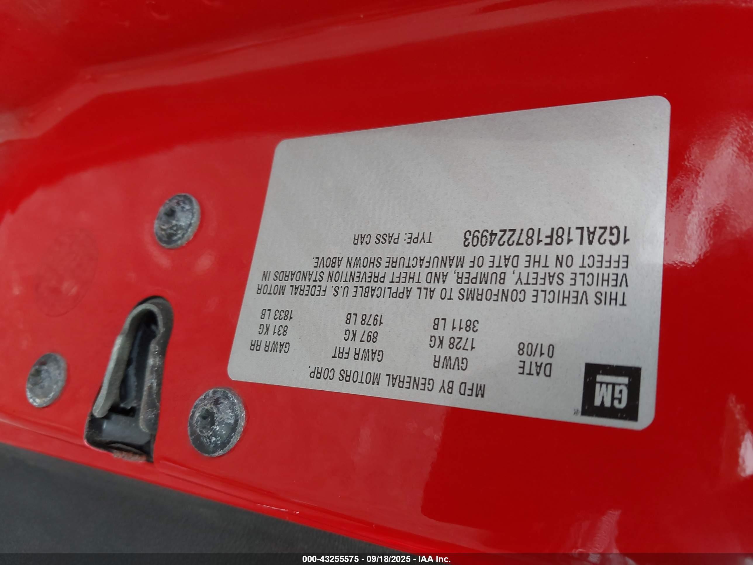 2008 Pontiac G5   Red vin: 1G2AL18F187224993