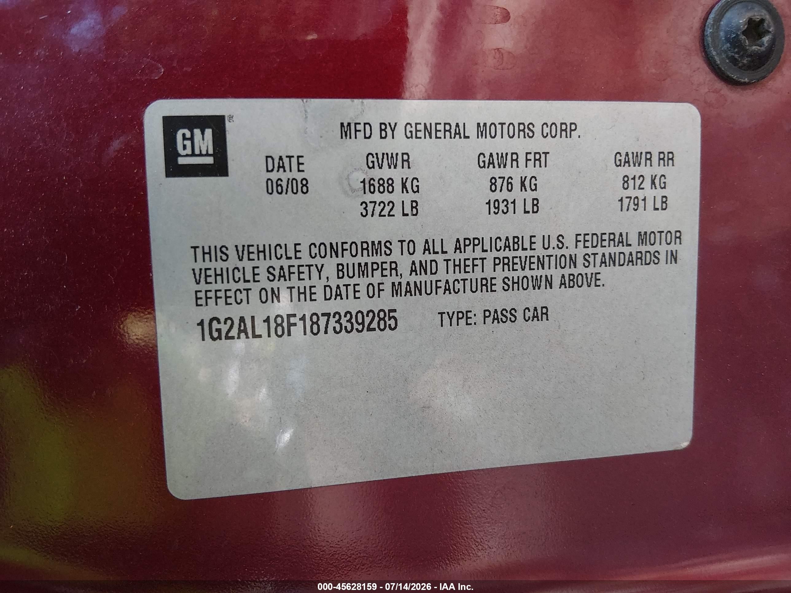 2008 Pontiac G5   Red vin: 1G2AL18F187339285
