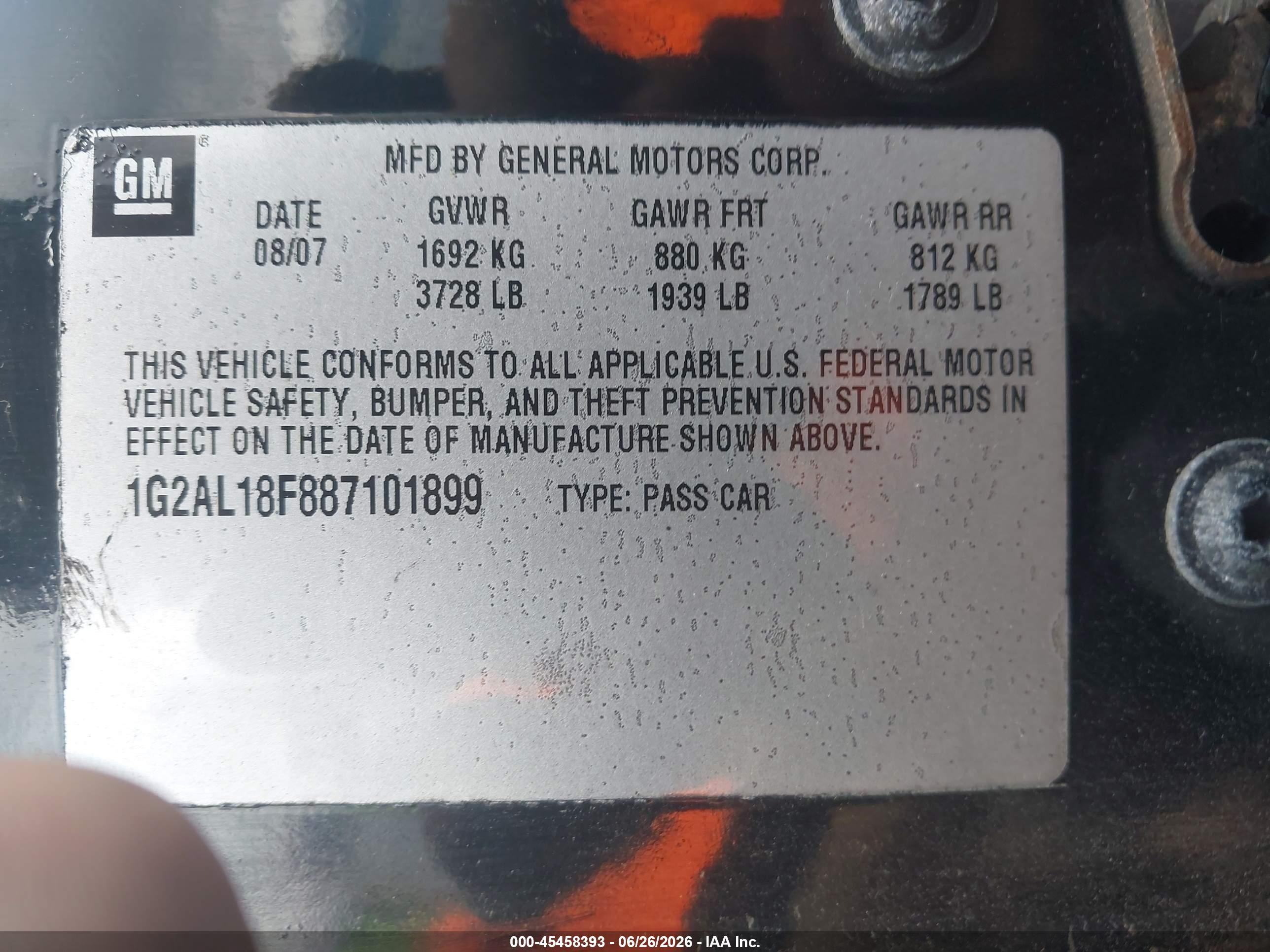 2008 Pontiac G5   Black vin: 1G2AL18F887101899