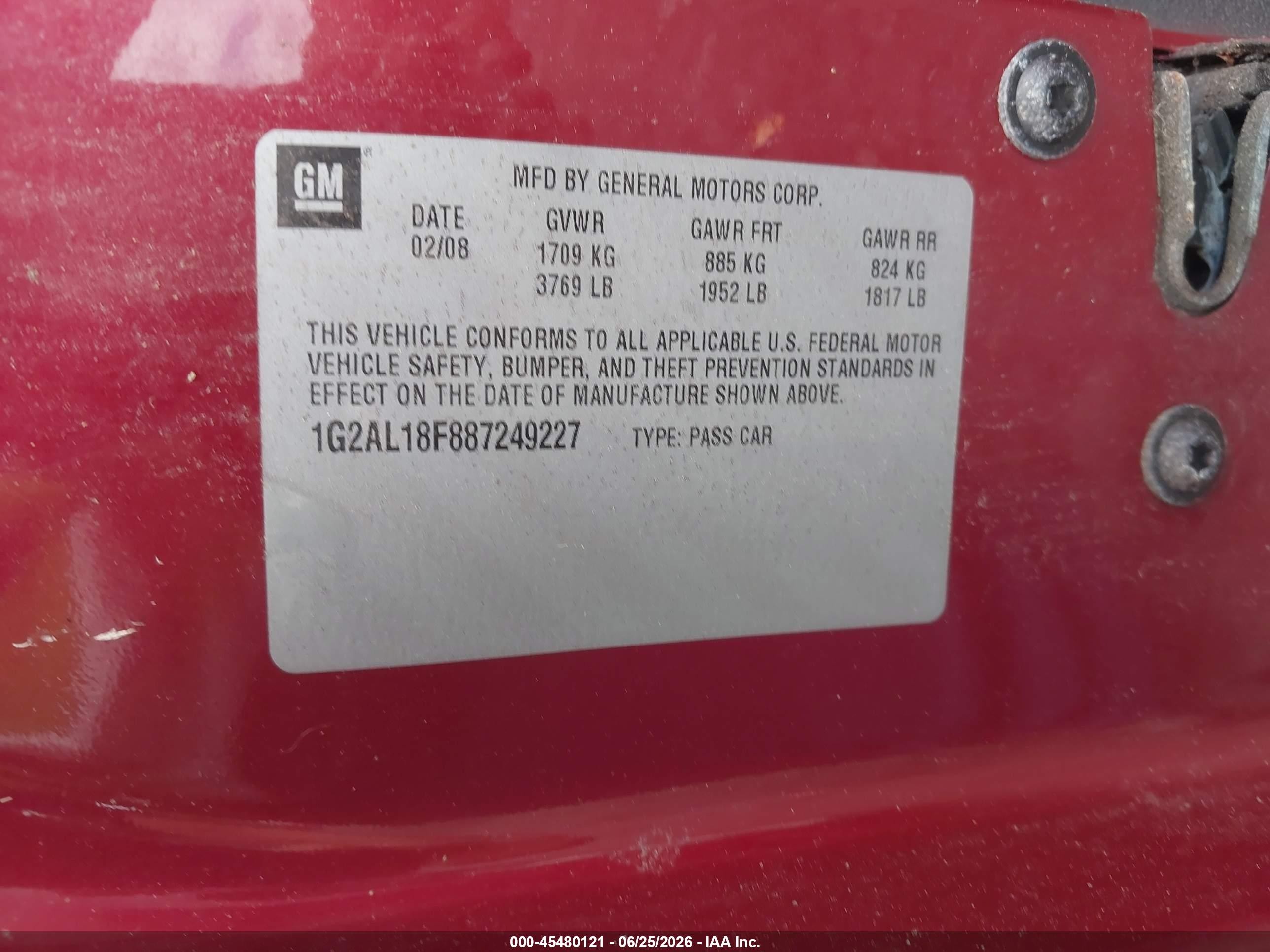 2008 Pontiac G5   Красный vin: 1G2AL18F887249227