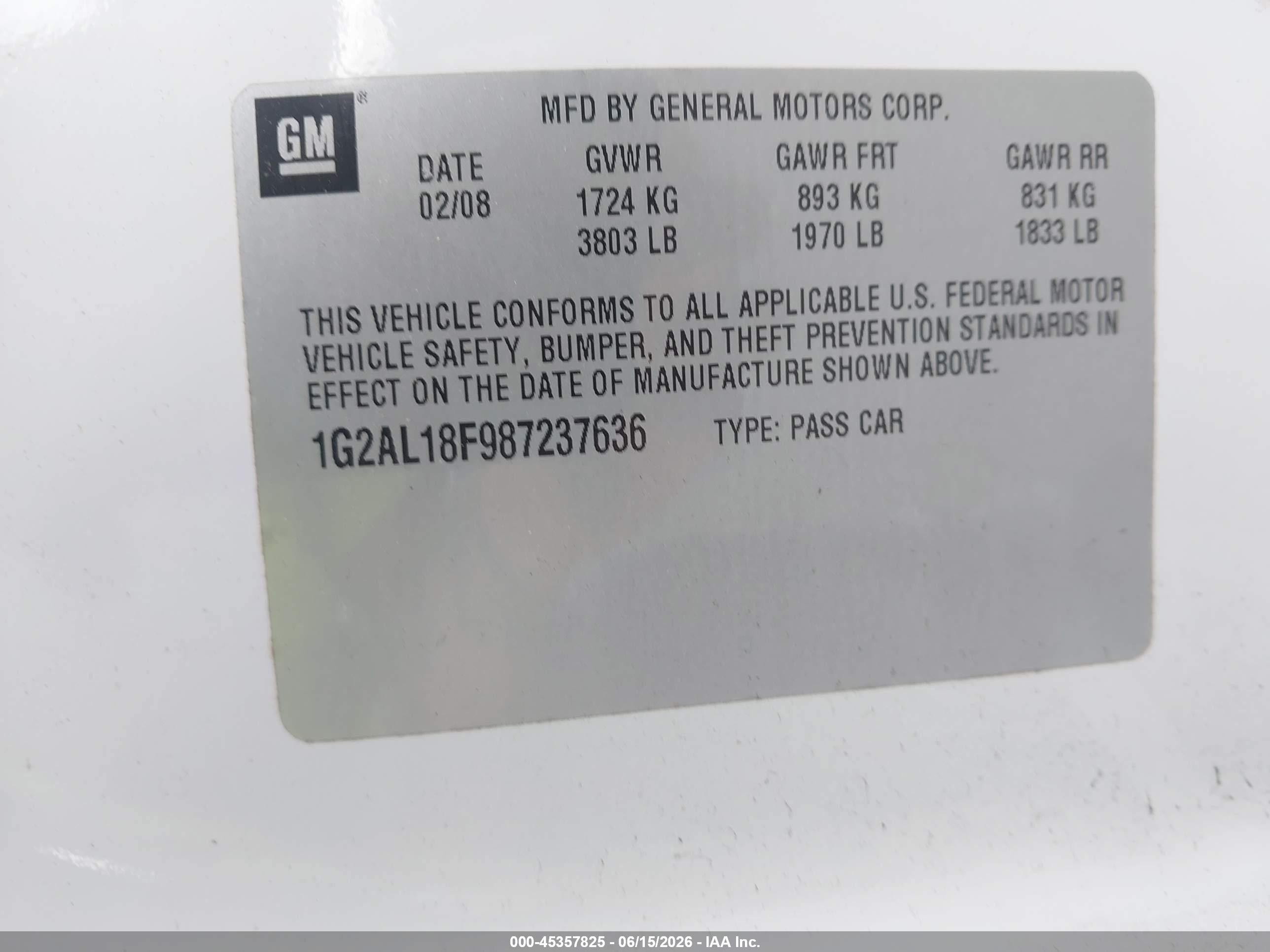 2008 Pontiac G5   White vin: 1G2AL18F987237636