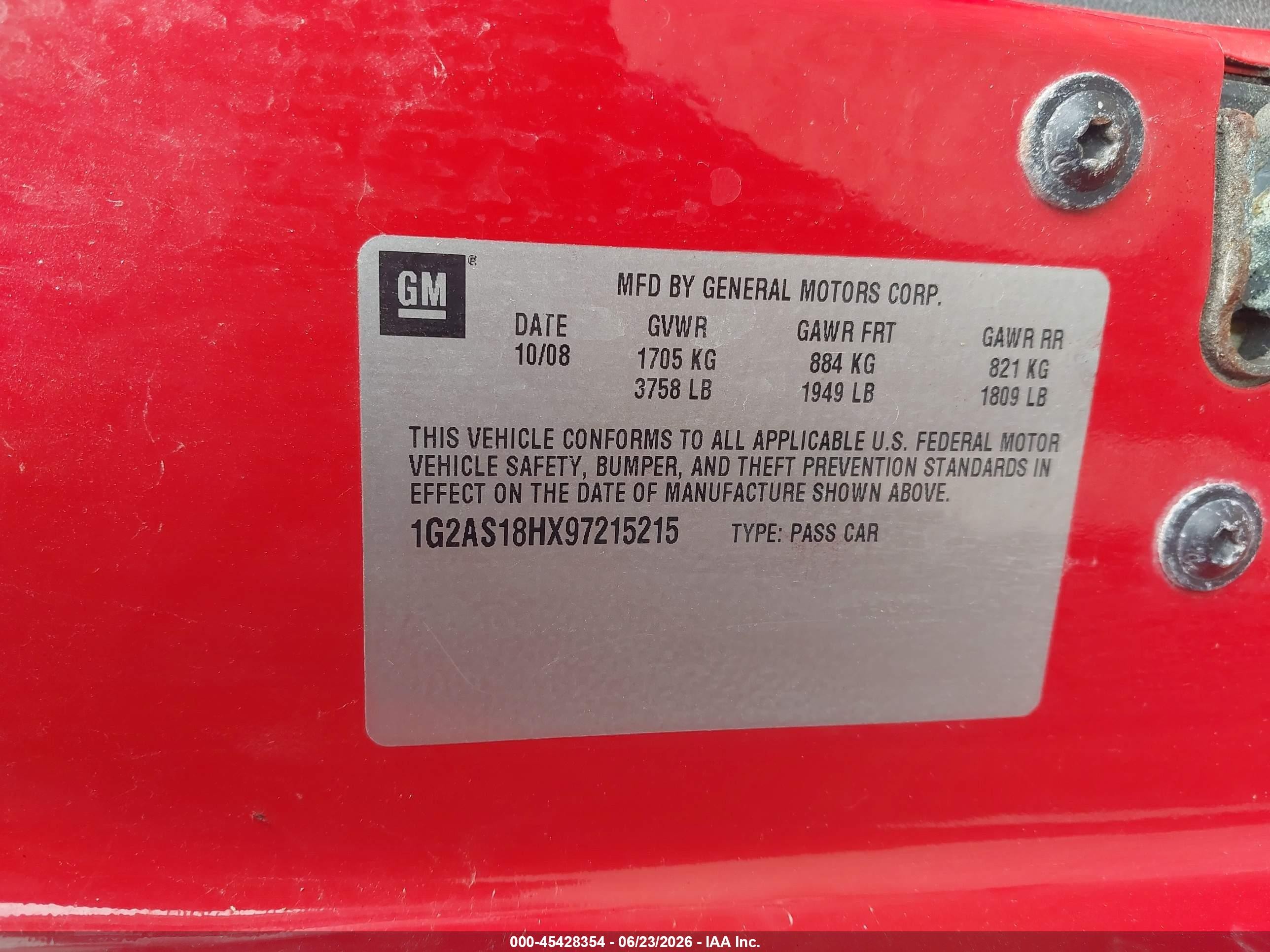 2009 Pontiac G5   Red vin: 1G2AS18HX97215215