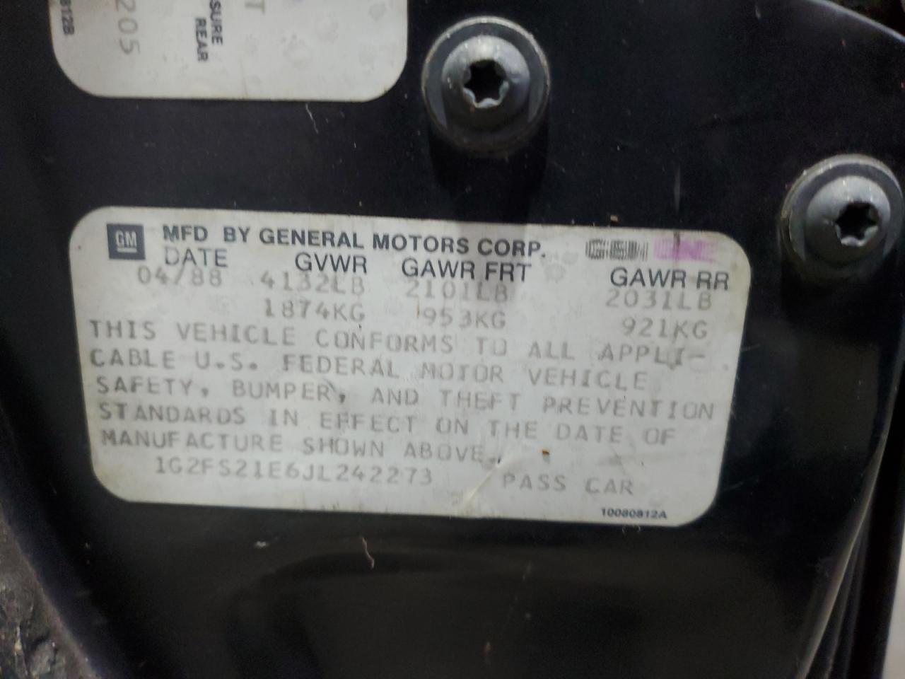 1988 Pontiac Firebird Black vin: 1G2FS21E6JL242273