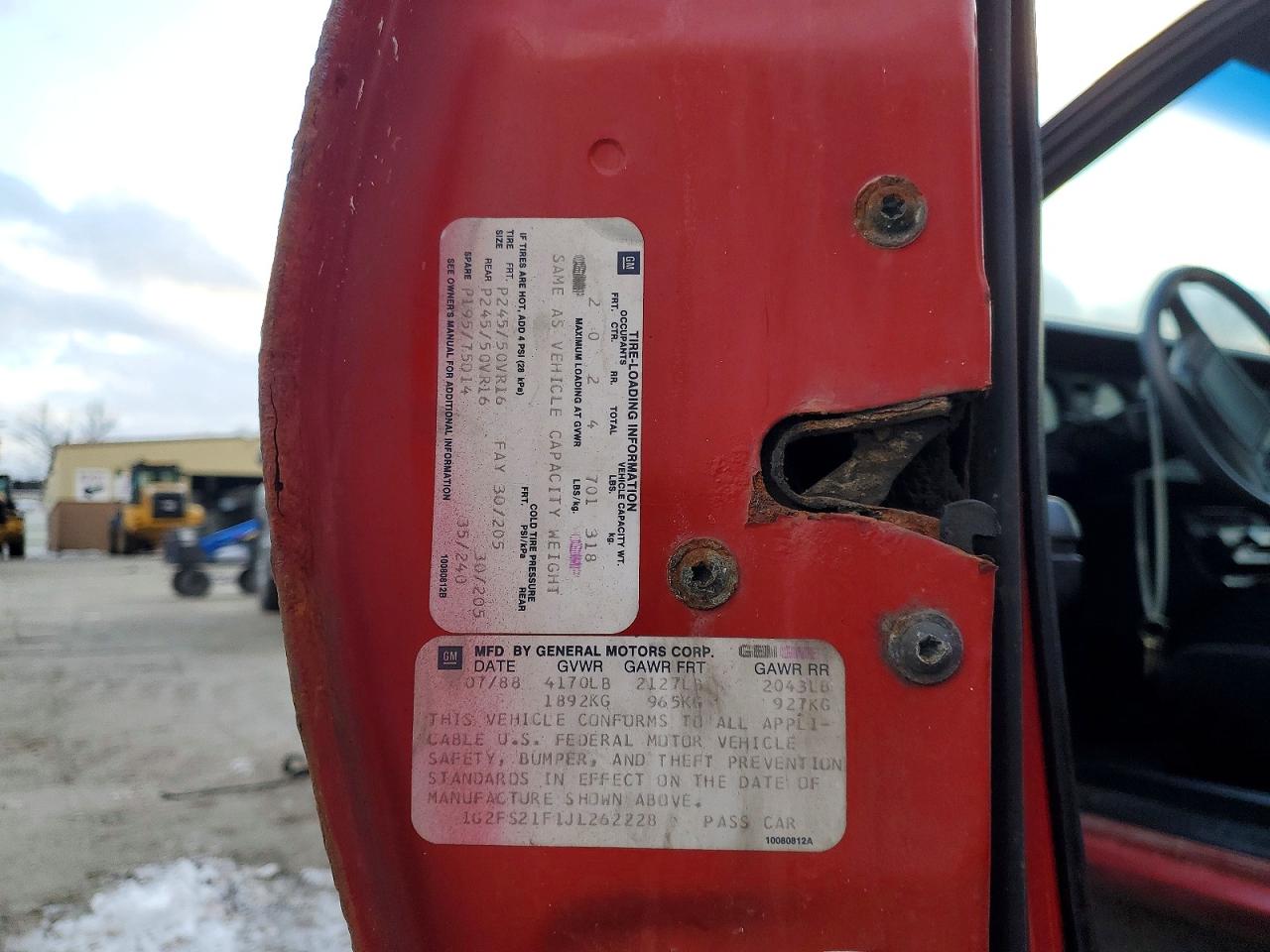 1988 Pontiac Firebird Red vin: 1G2FS21F1JL262228