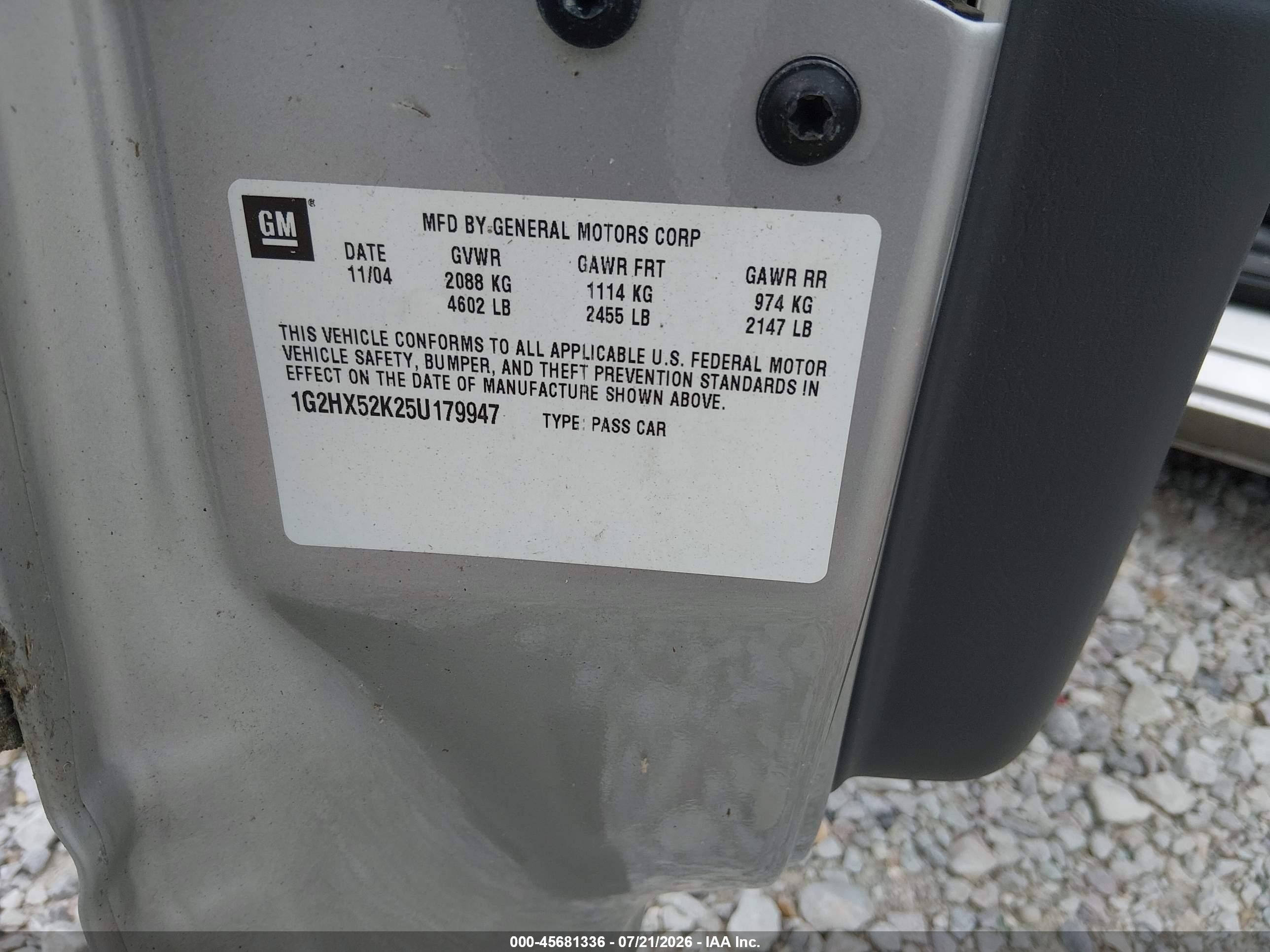 2005 Pontiac Bonneville Se Silver vin: 1G2HX52K25U179947