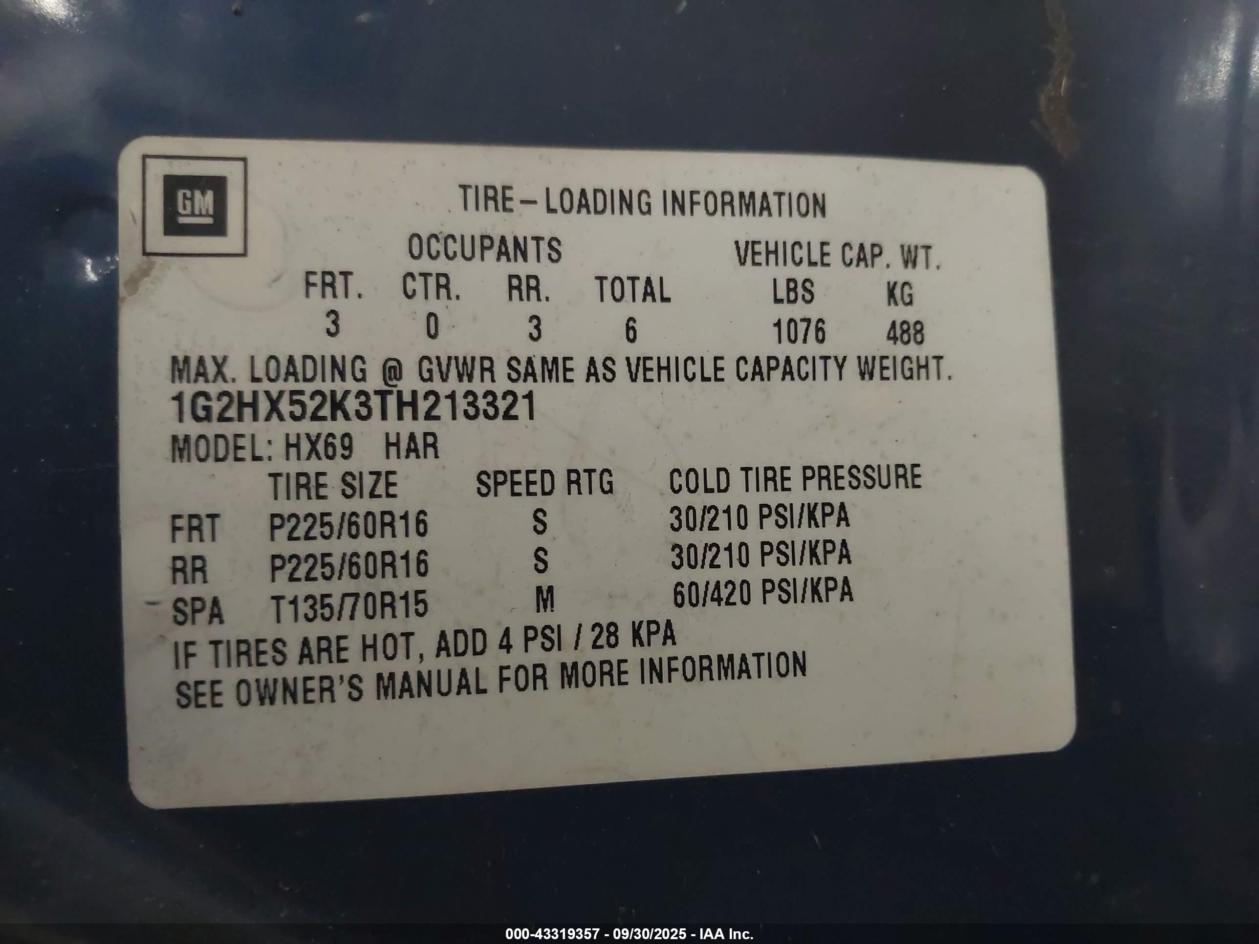 1996 Pontiac Bonneville Se Синий vin: 1G2HX52K3TH213321