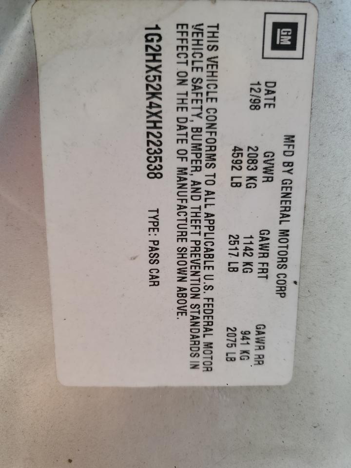 1999 Pontiac Bonneville Se Серебряный vin: 1G2HX52K4XH223538