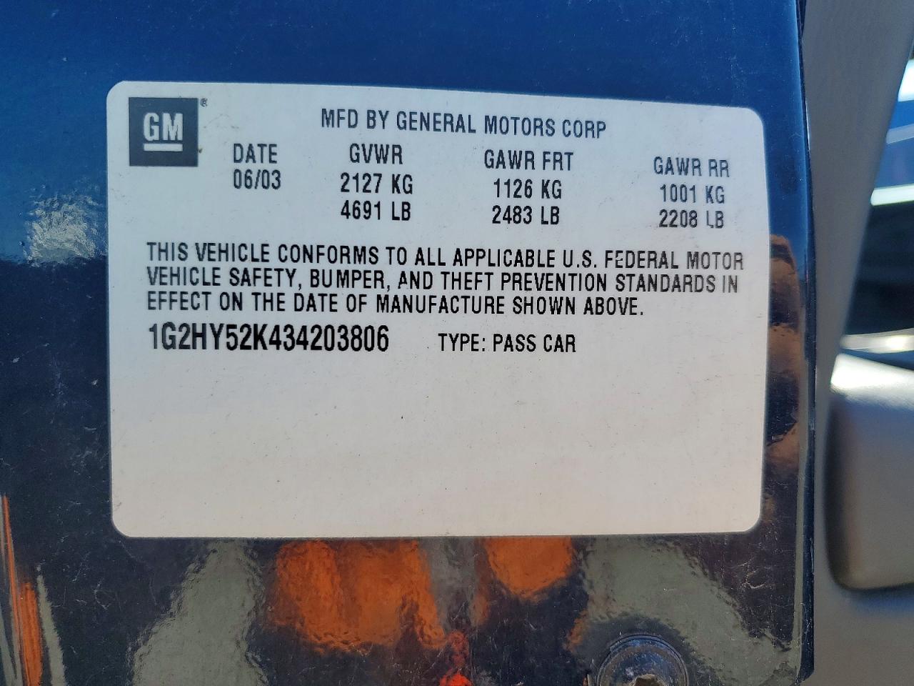 2003 Pontiac Bonneville Sle Blue vin: 1G2HY52K434203806