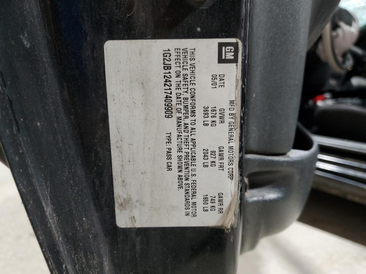 2001 Pontiac Sunfire Se Black vin: 1G2JB124217409909
